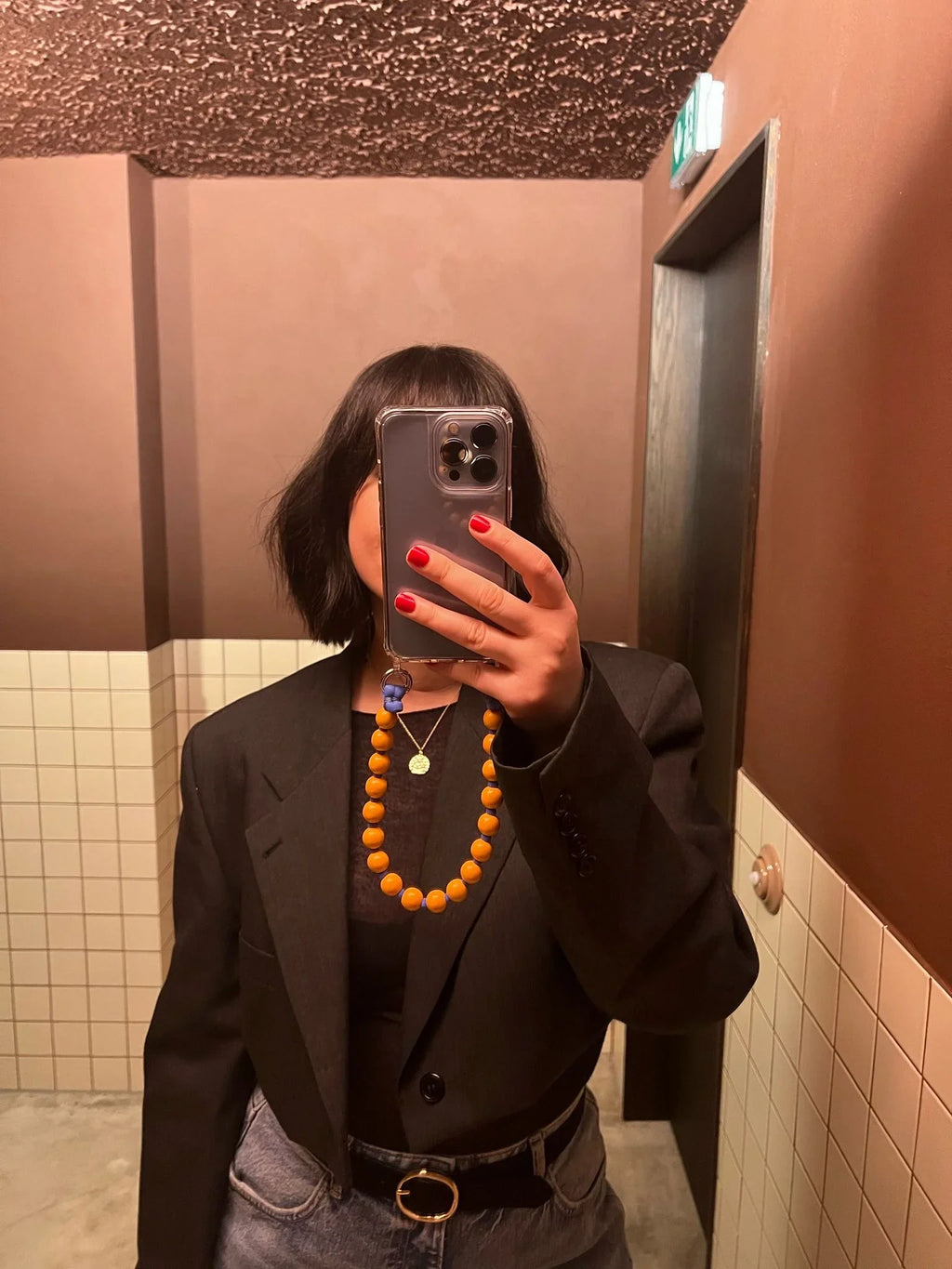 Mini korálkový popruh na telefon – oranžová & modrá