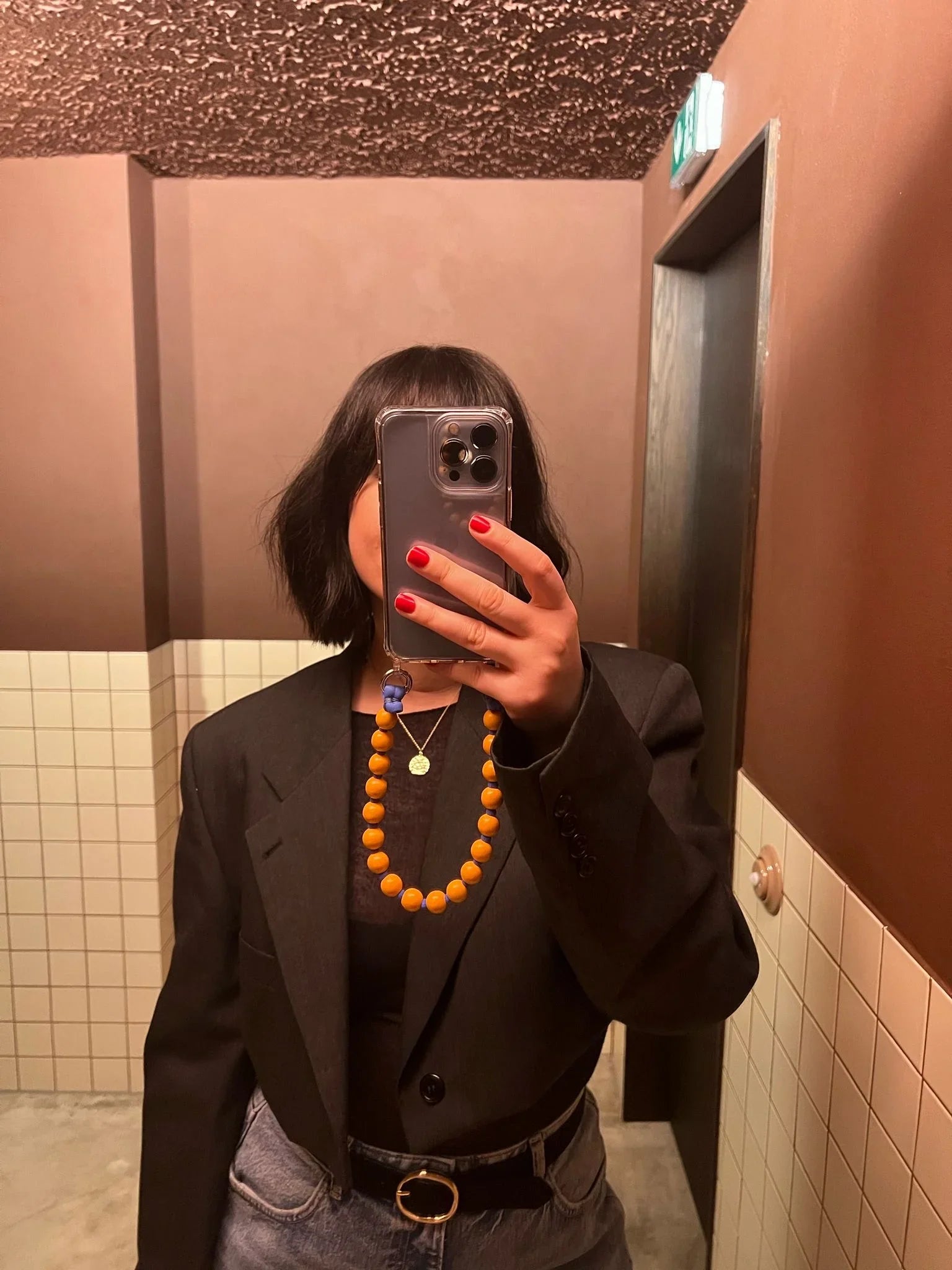 Mini korálkový popruh na telefon – oranžová & modrá