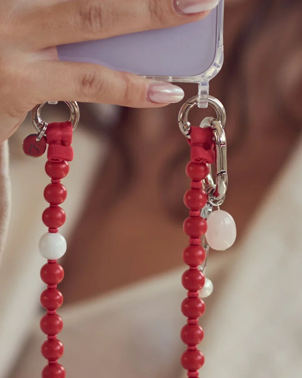Beaded phone strap – red