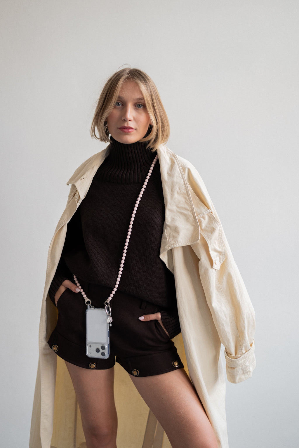 Korálkový popruh na telefon – Soft Blush