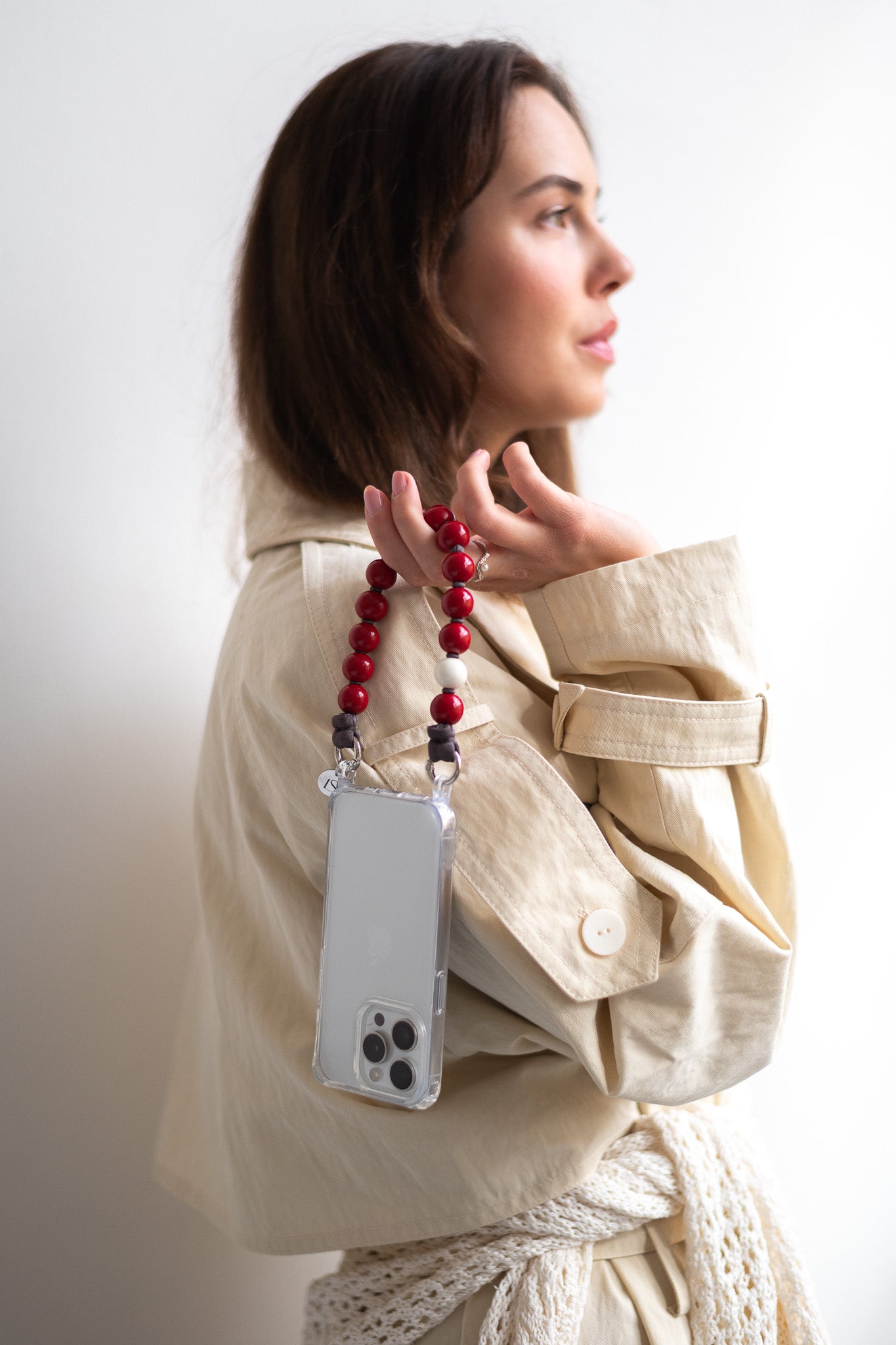 Mini korálkový popruh na telefon – Deep Red