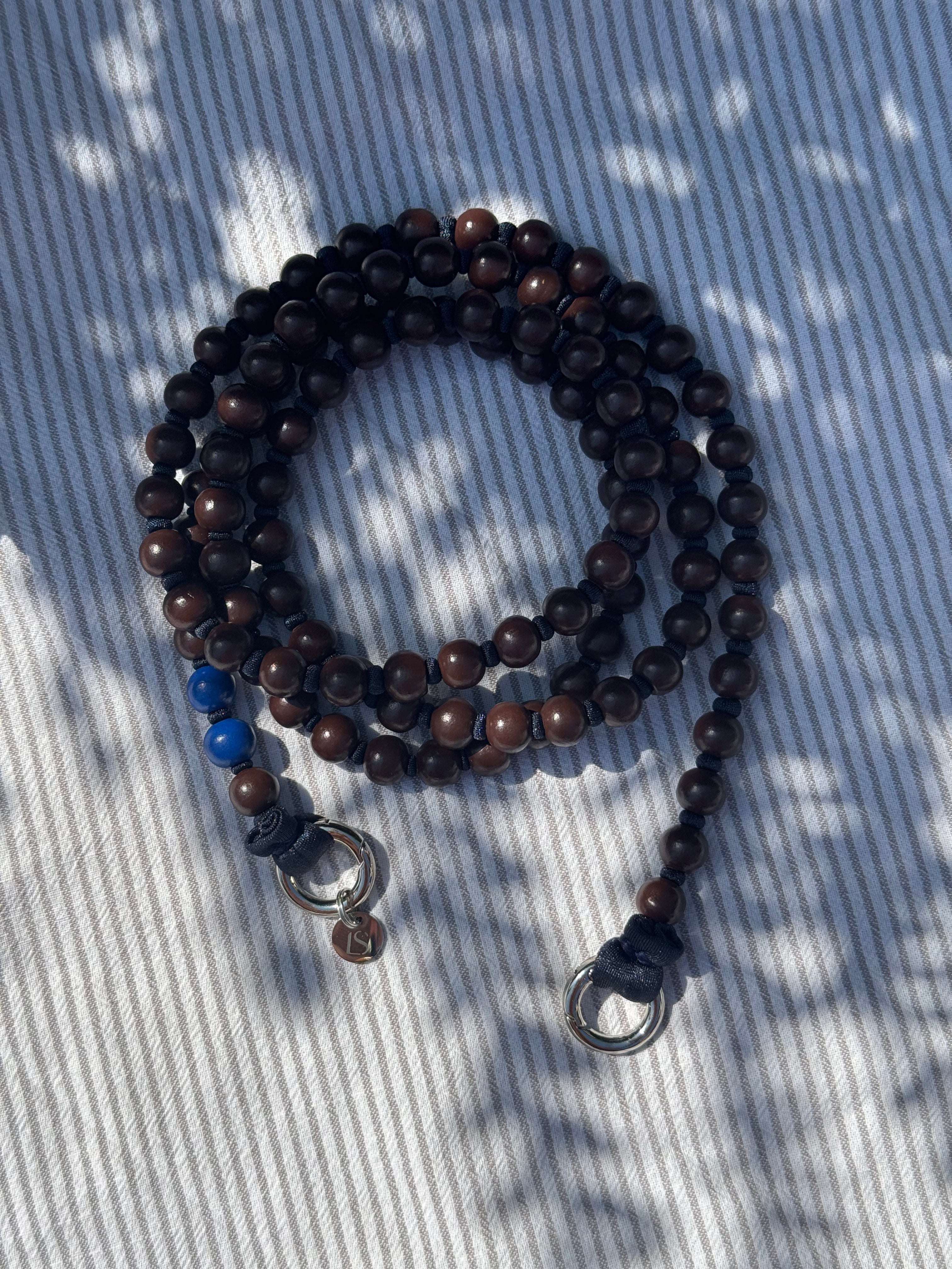Beaded Phone Strap – Brown &amp; Navy Blue