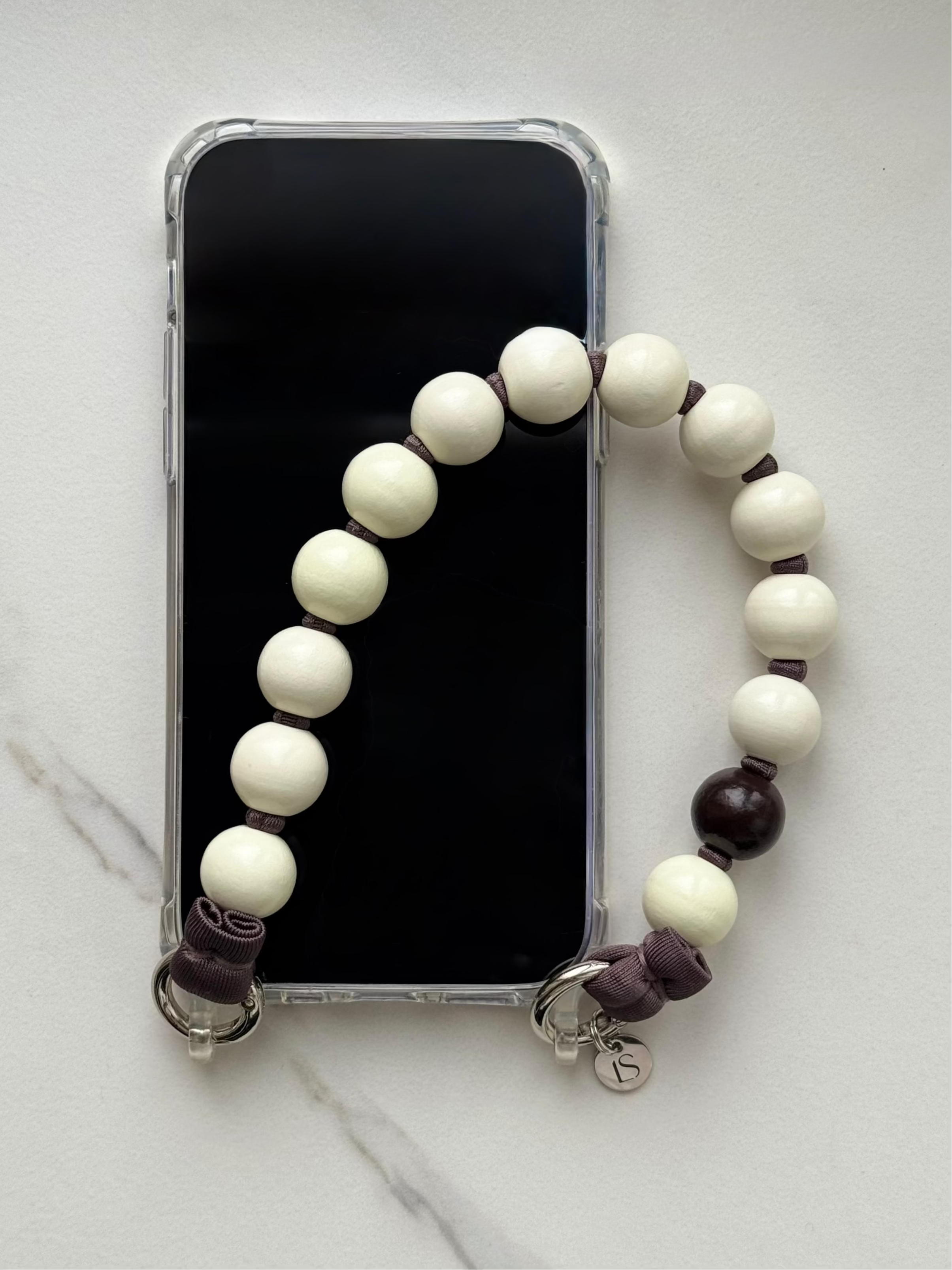 Mini korálkový popruh na telefon – Milk Mocha