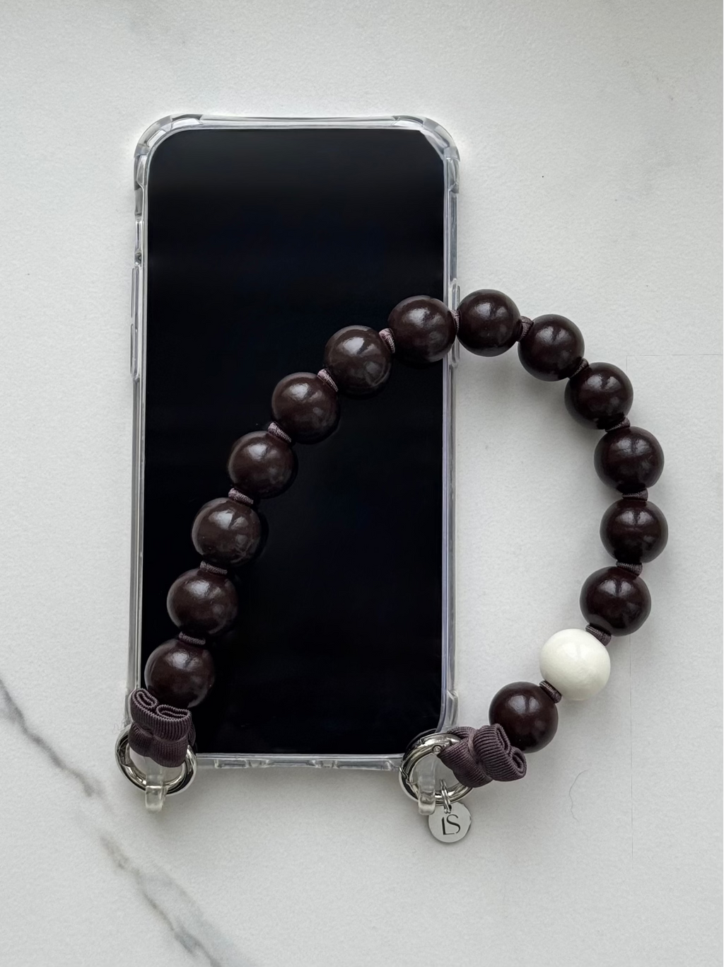 Mini korálkový popruh na telefon – Espresso Light