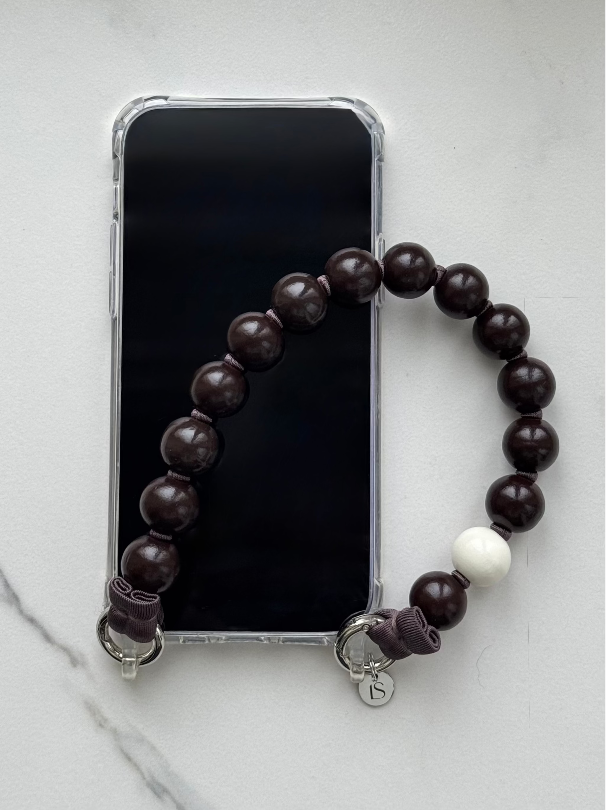 Mini korálkový popruh na telefon – Espresso Light