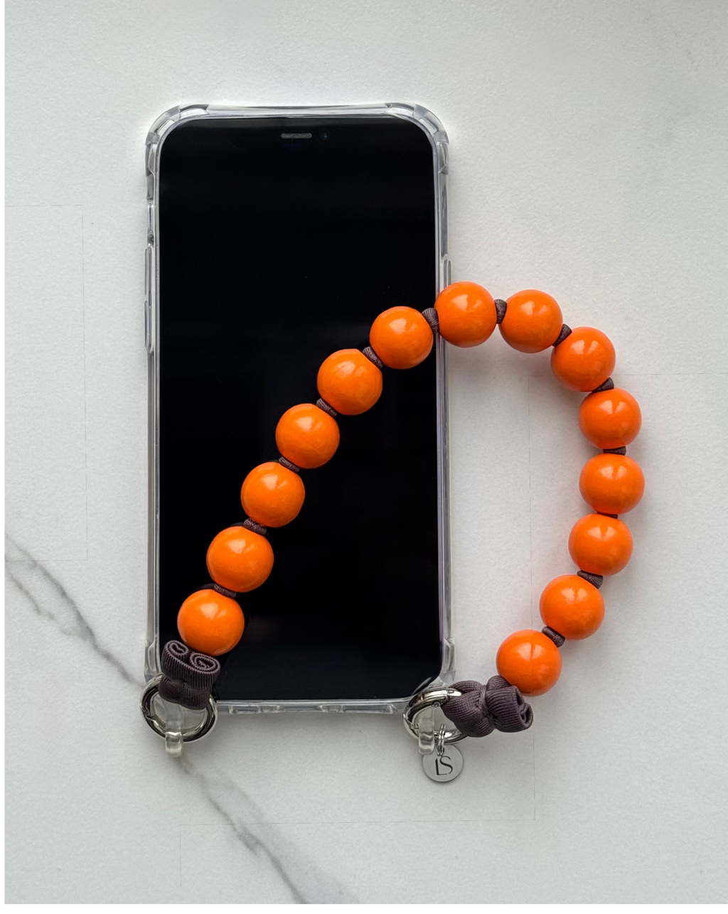 Mini korálkový popruh na telefon – Calm Orange
