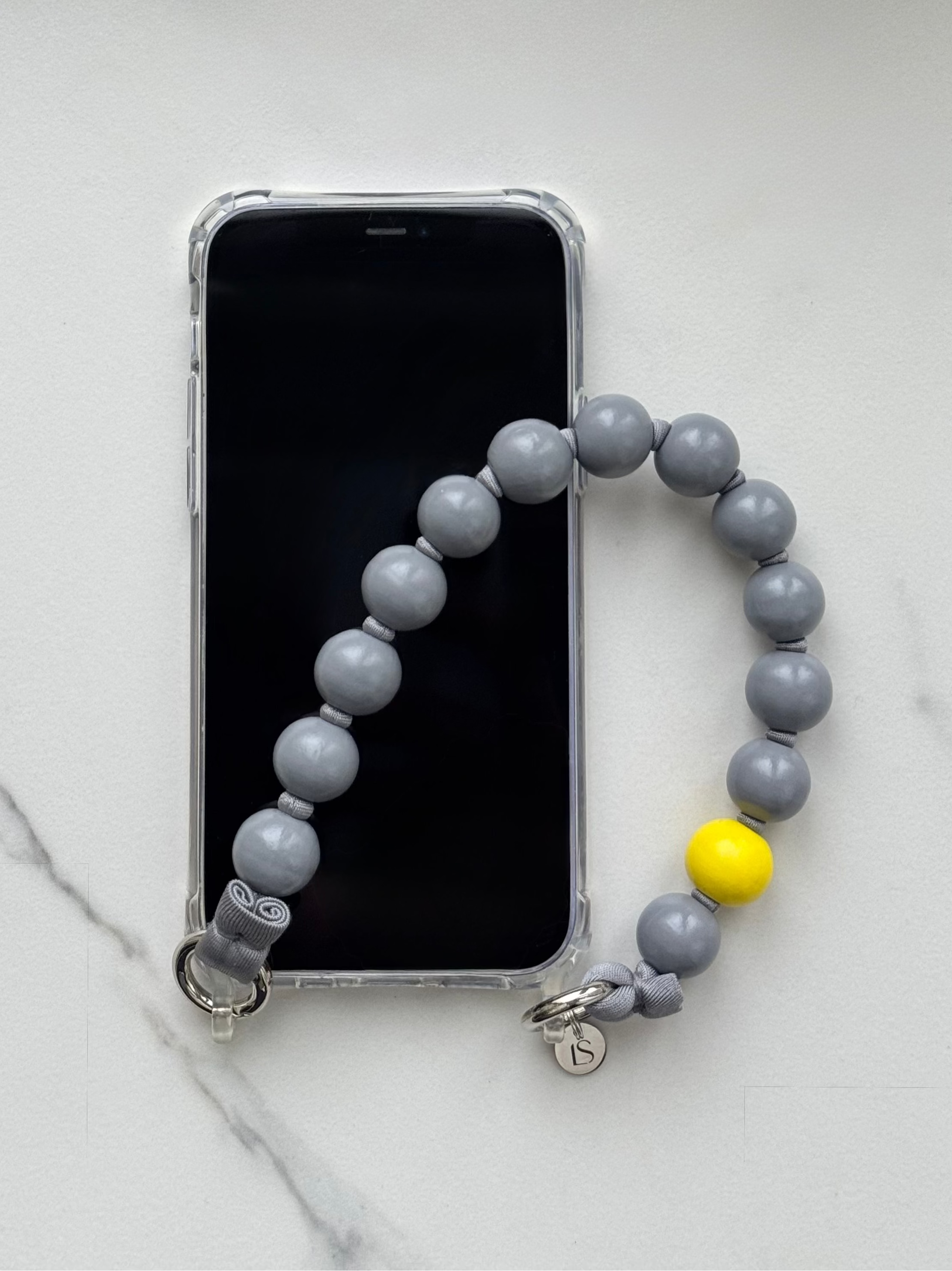 Mini korálkový popruh na telefon – Electric Grey