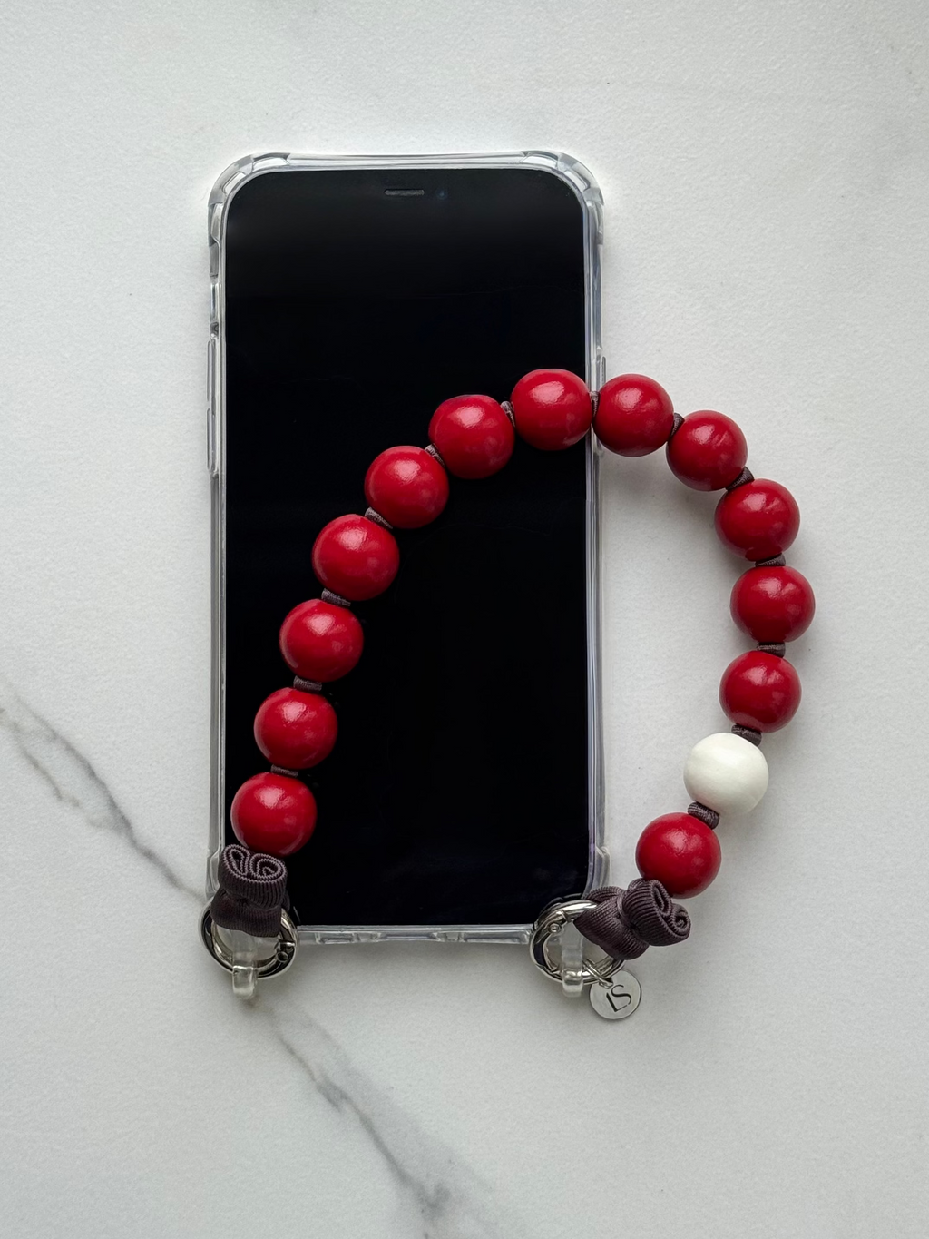 Mini korálkový popruh na telefon – Deep Red