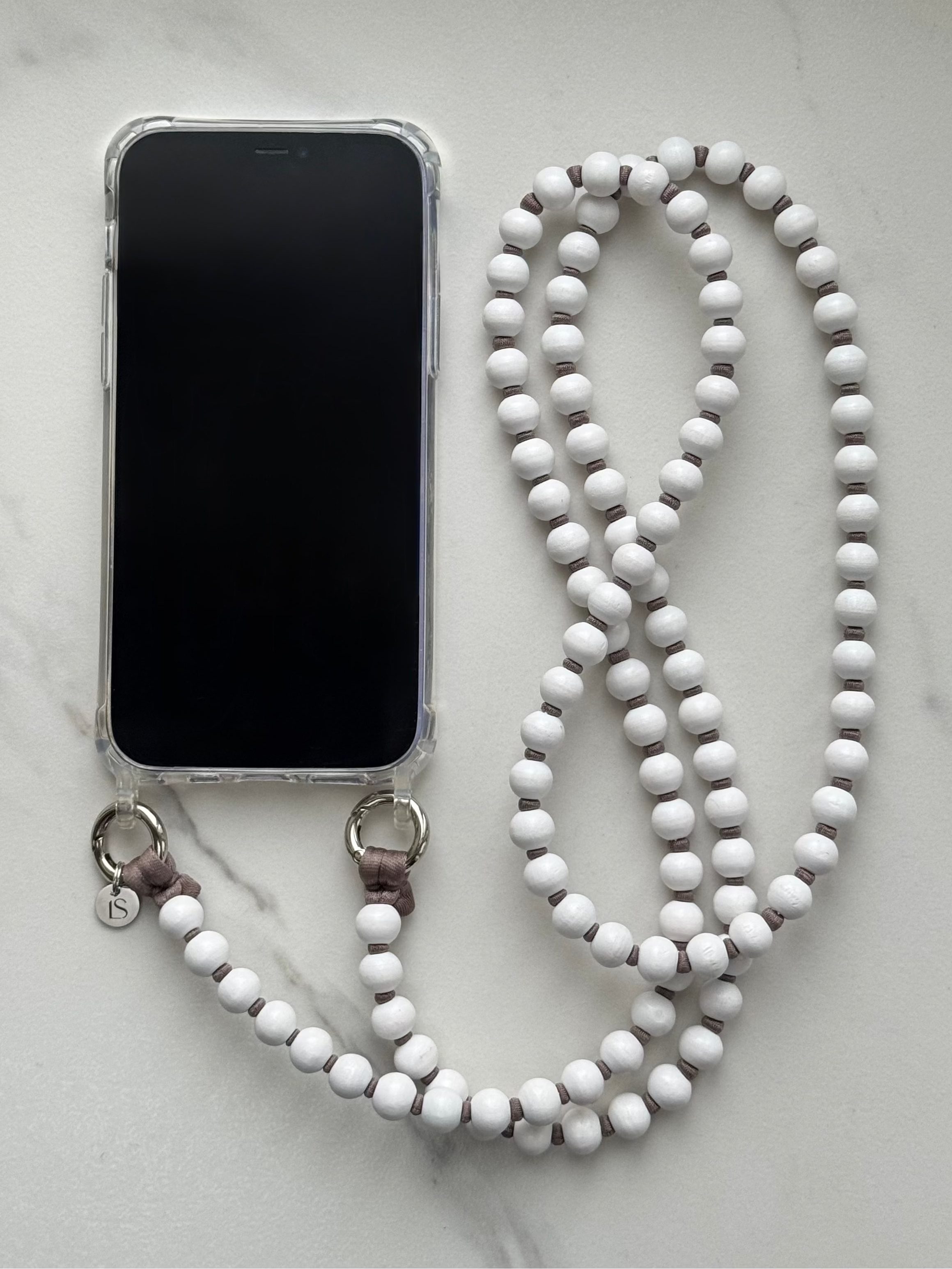 Korálkový popruh na telefon – New White