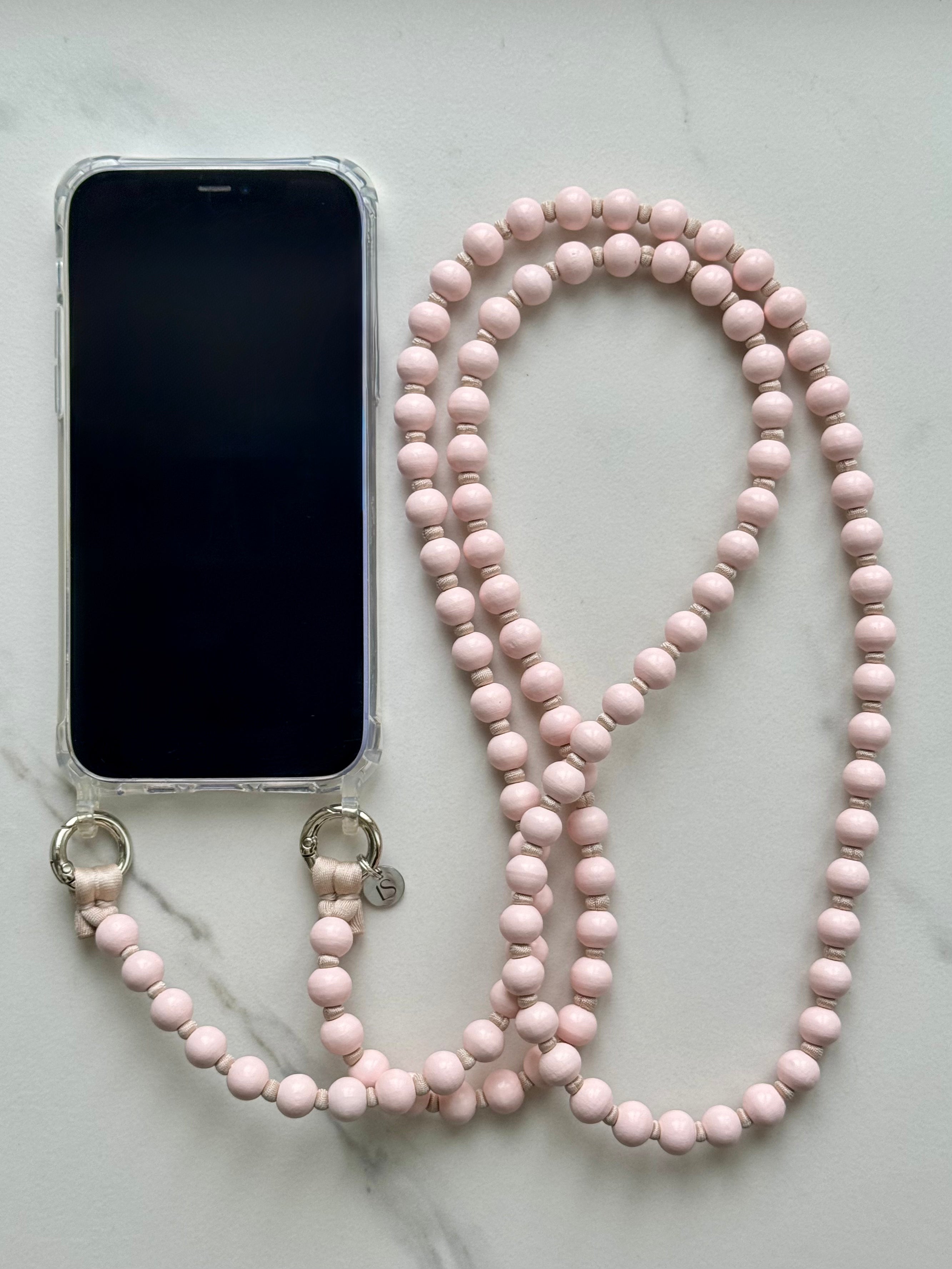 Korálkový popruh na telefon – Soft Blush