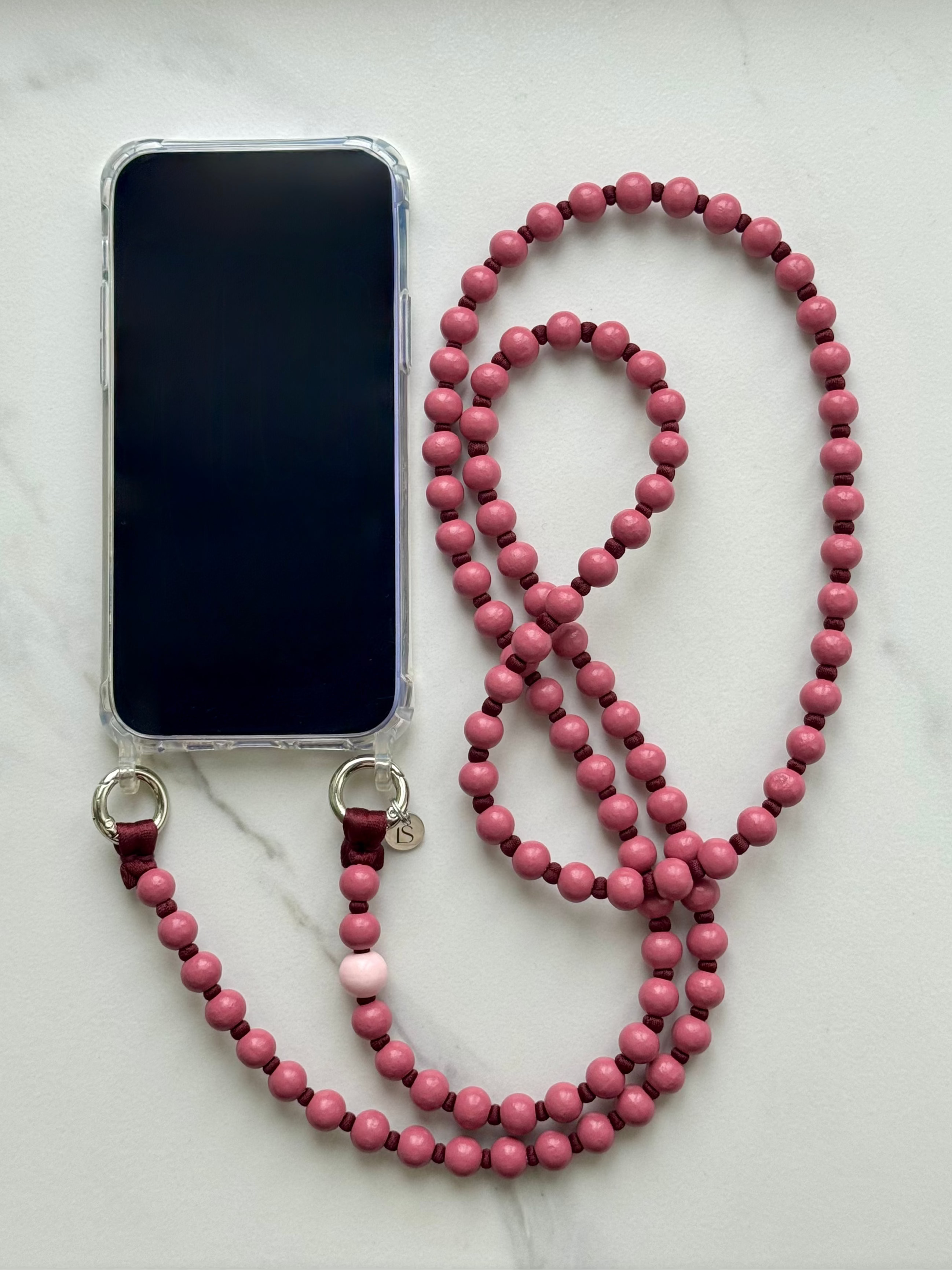 Korálkový popruh na telefon – Berry Wine