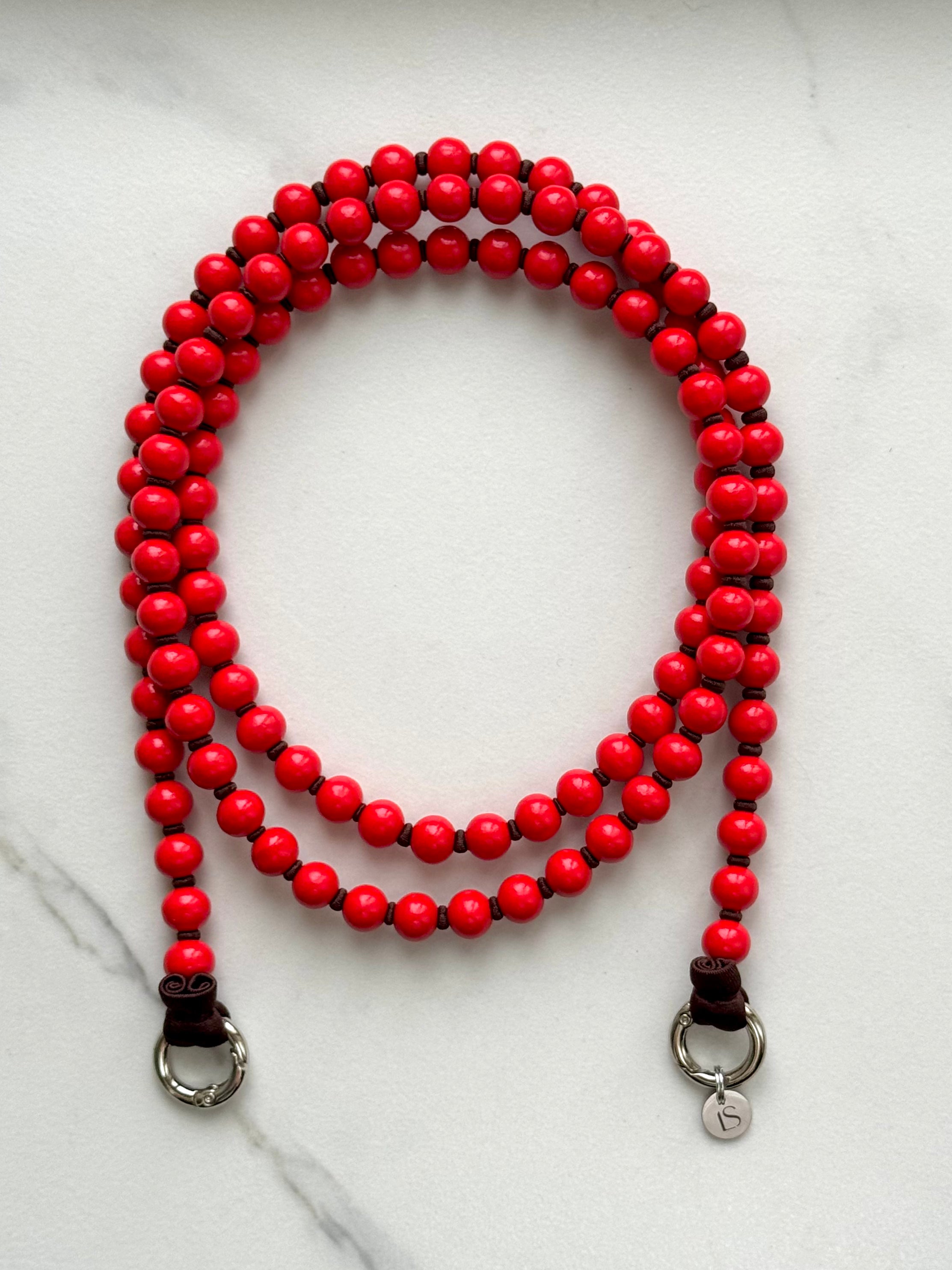 Korálkový popruh na telefon – True Red