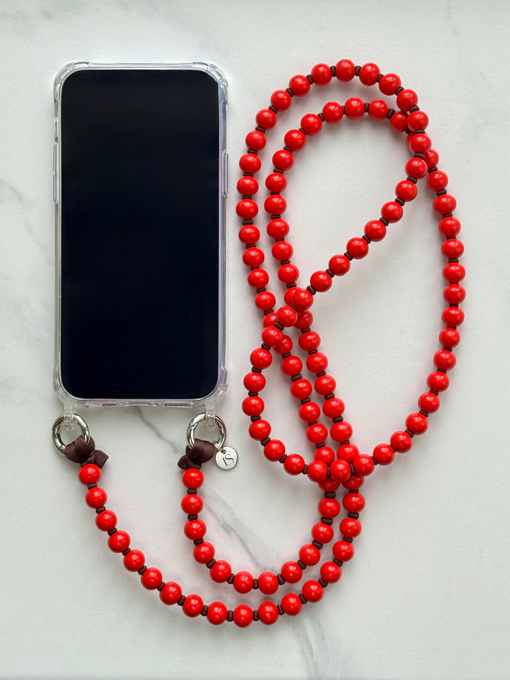 Korálkový popruh na telefon – True Red