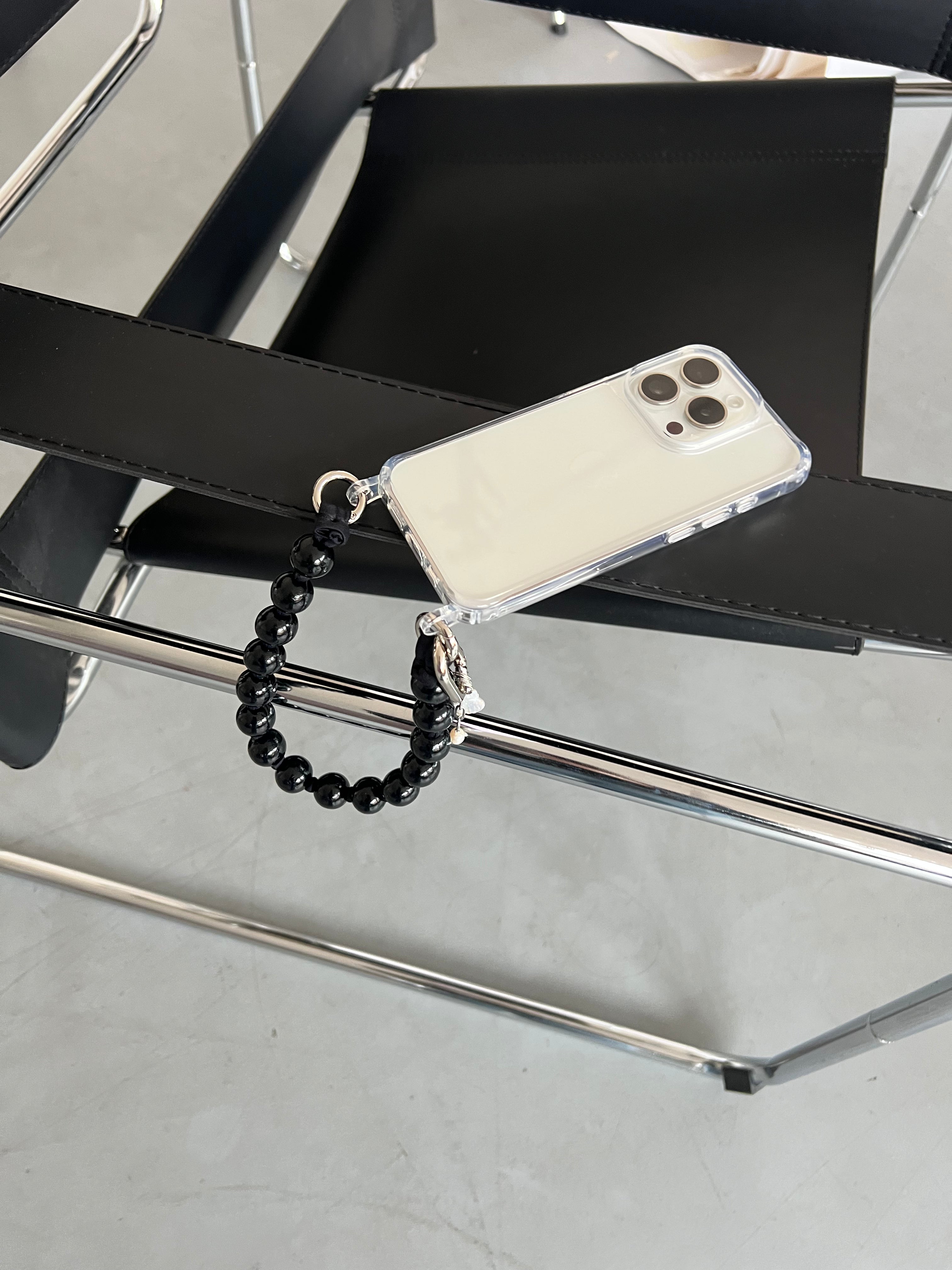 Mini korálkový popruh na telefon – černý