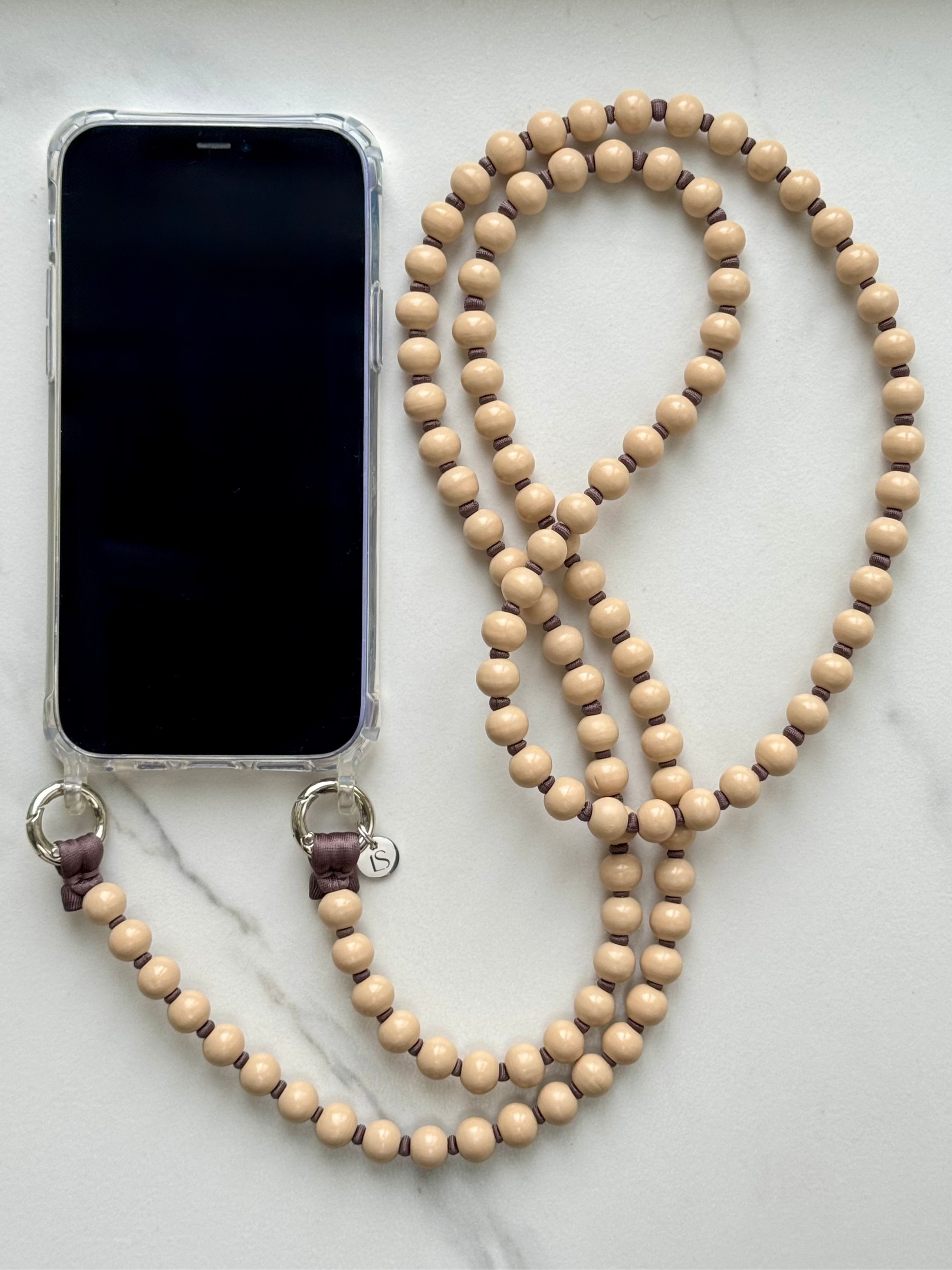 Korálkový popruh na telefon – Latte