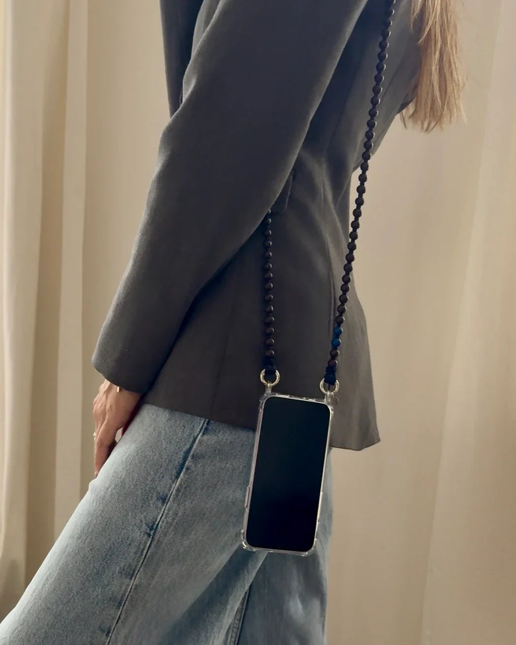 Beaded Phone Strap – Brown &amp; Navy Blue