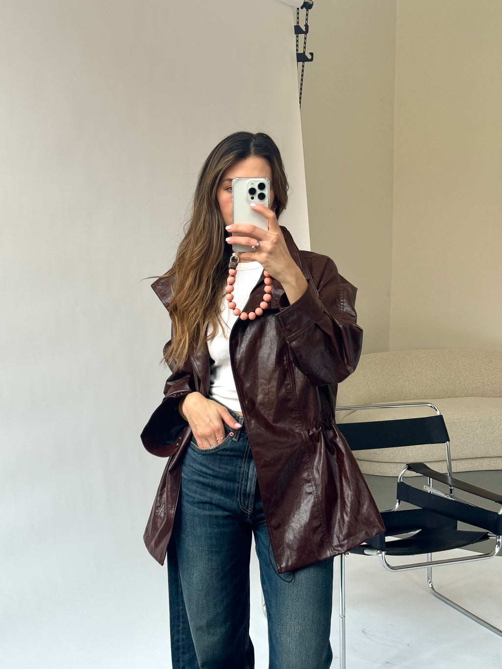 Mini korálkový popruh na telefon – Blush Coral