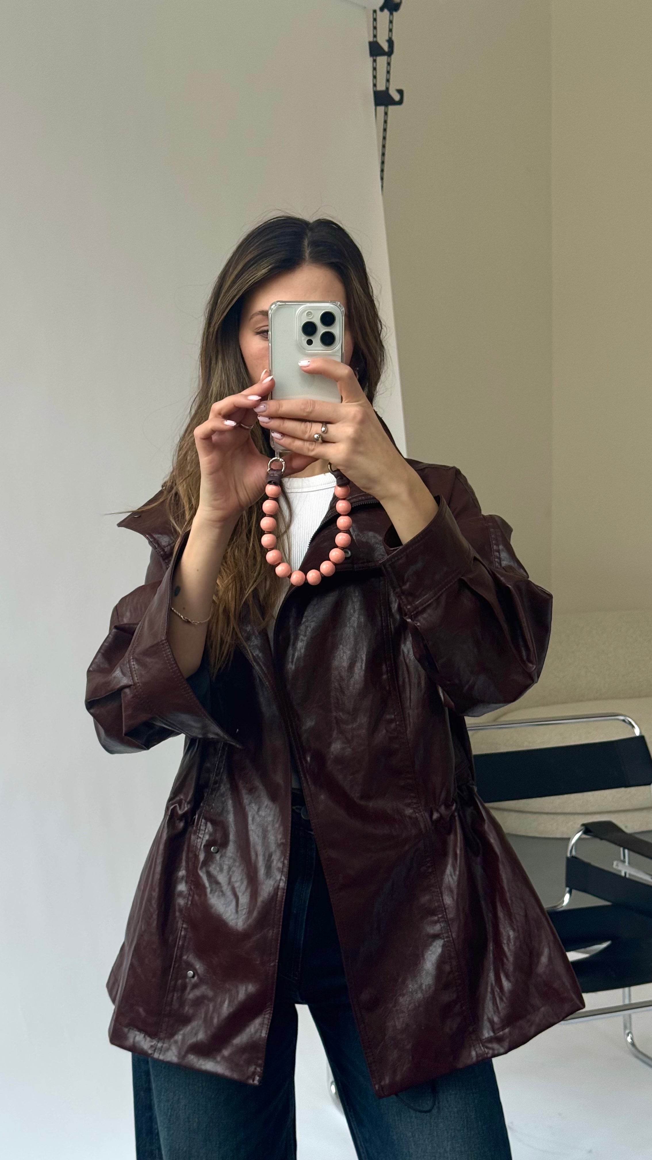 Mini korálkový popruh na telefon – Blush Coral