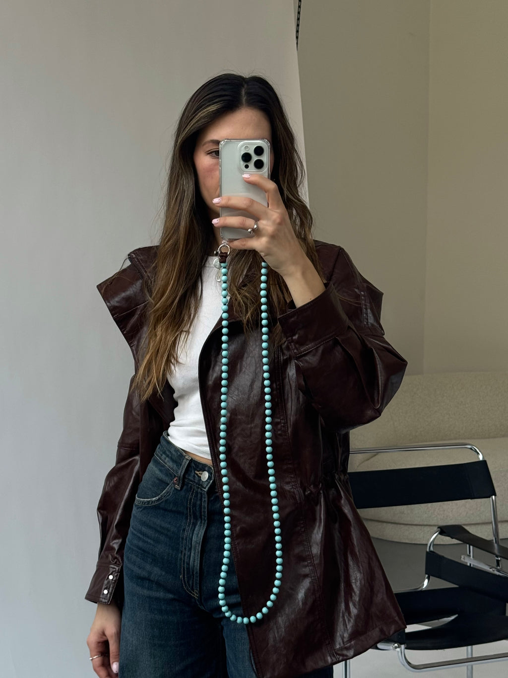 Korálkový popruh na telefon – Sky Blue