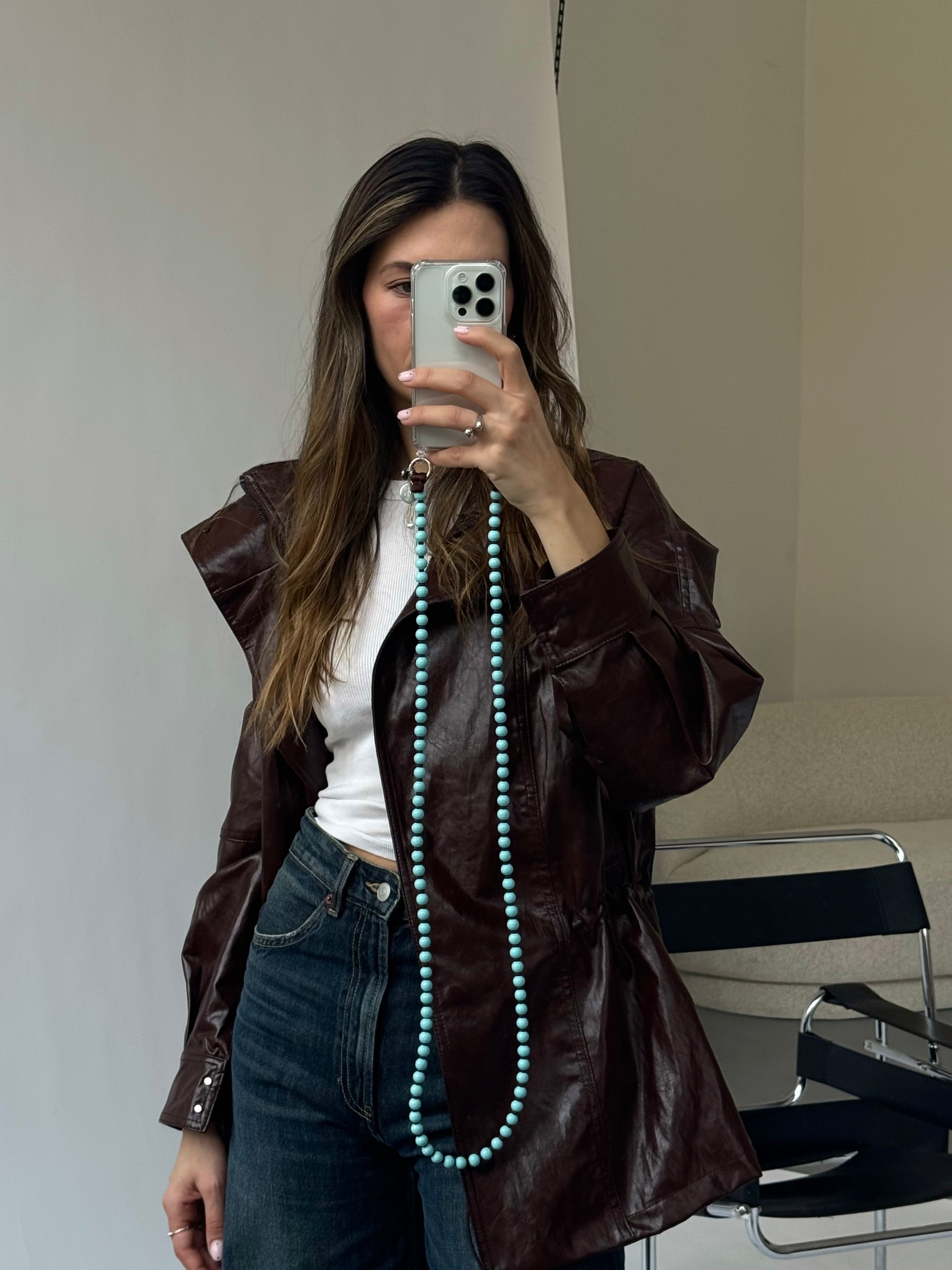 Korálkový popruh na telefon – Sky Blue