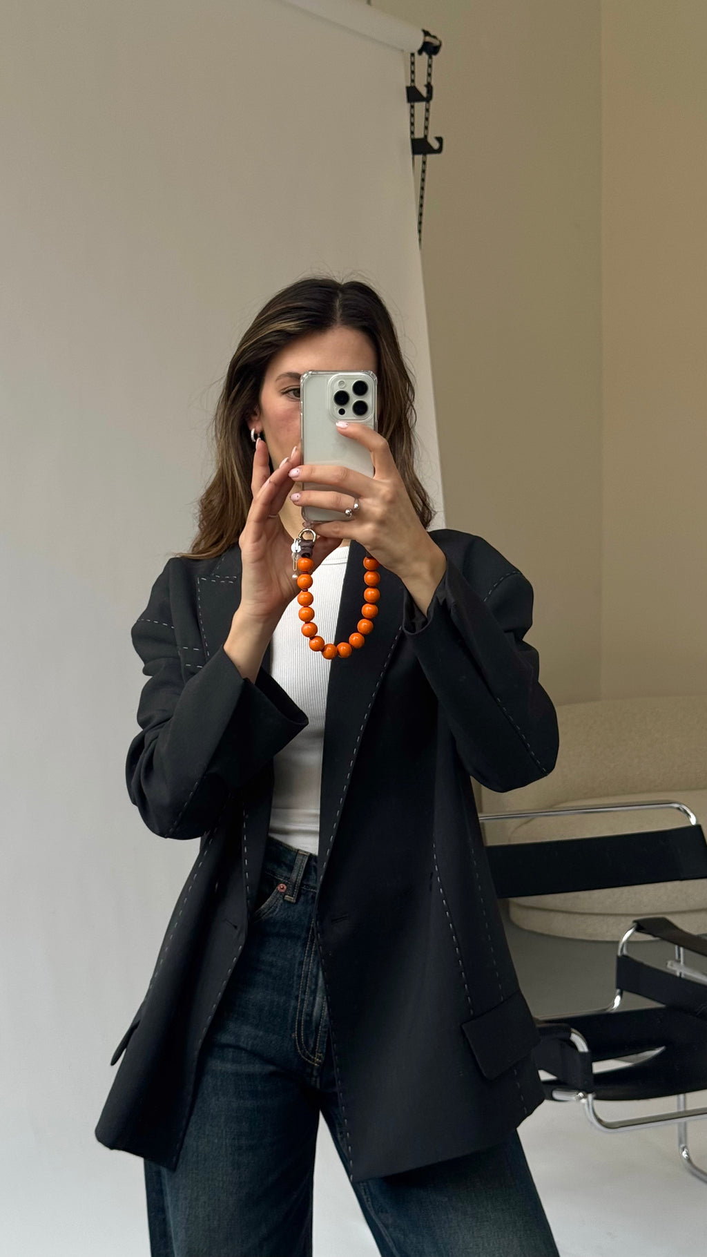Mini korálkový popruh na telefon – Calm Orange