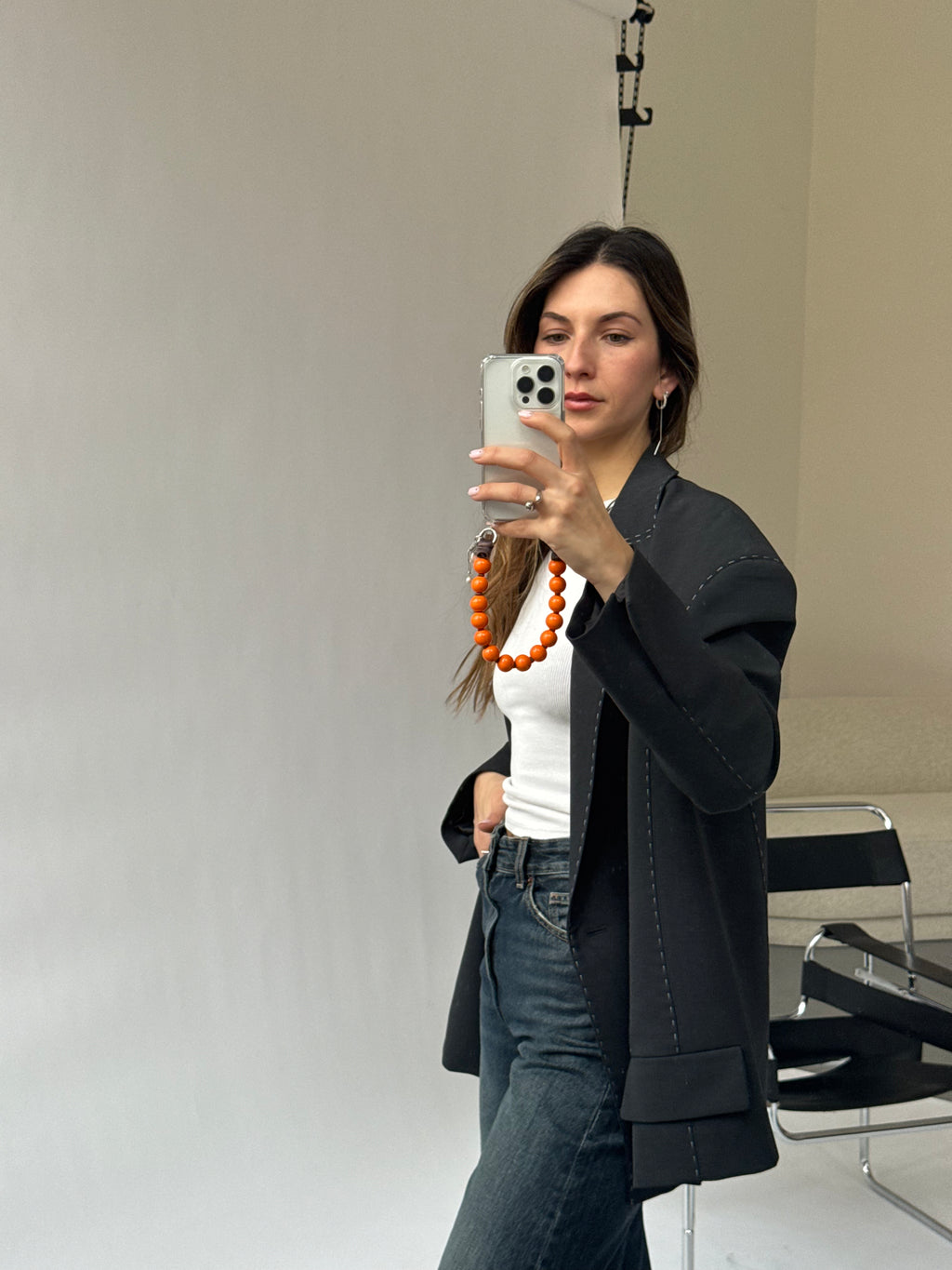 Mini korálkový popruh na telefon – Calm Orange