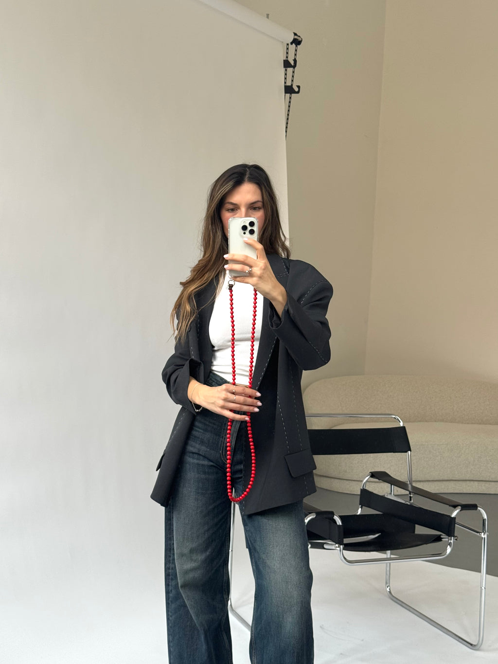 Korálkový popruh na telefon – True Red