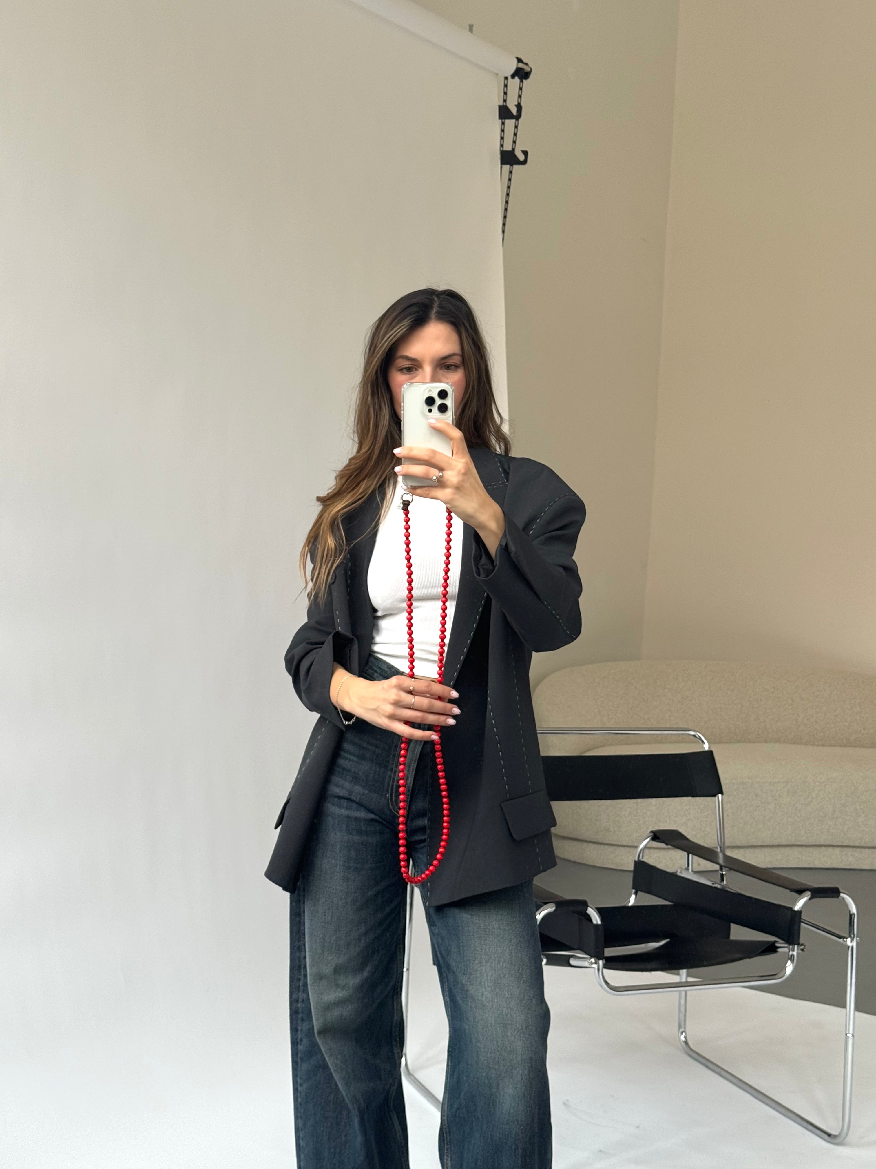 Korálkový popruh na telefon – True Red