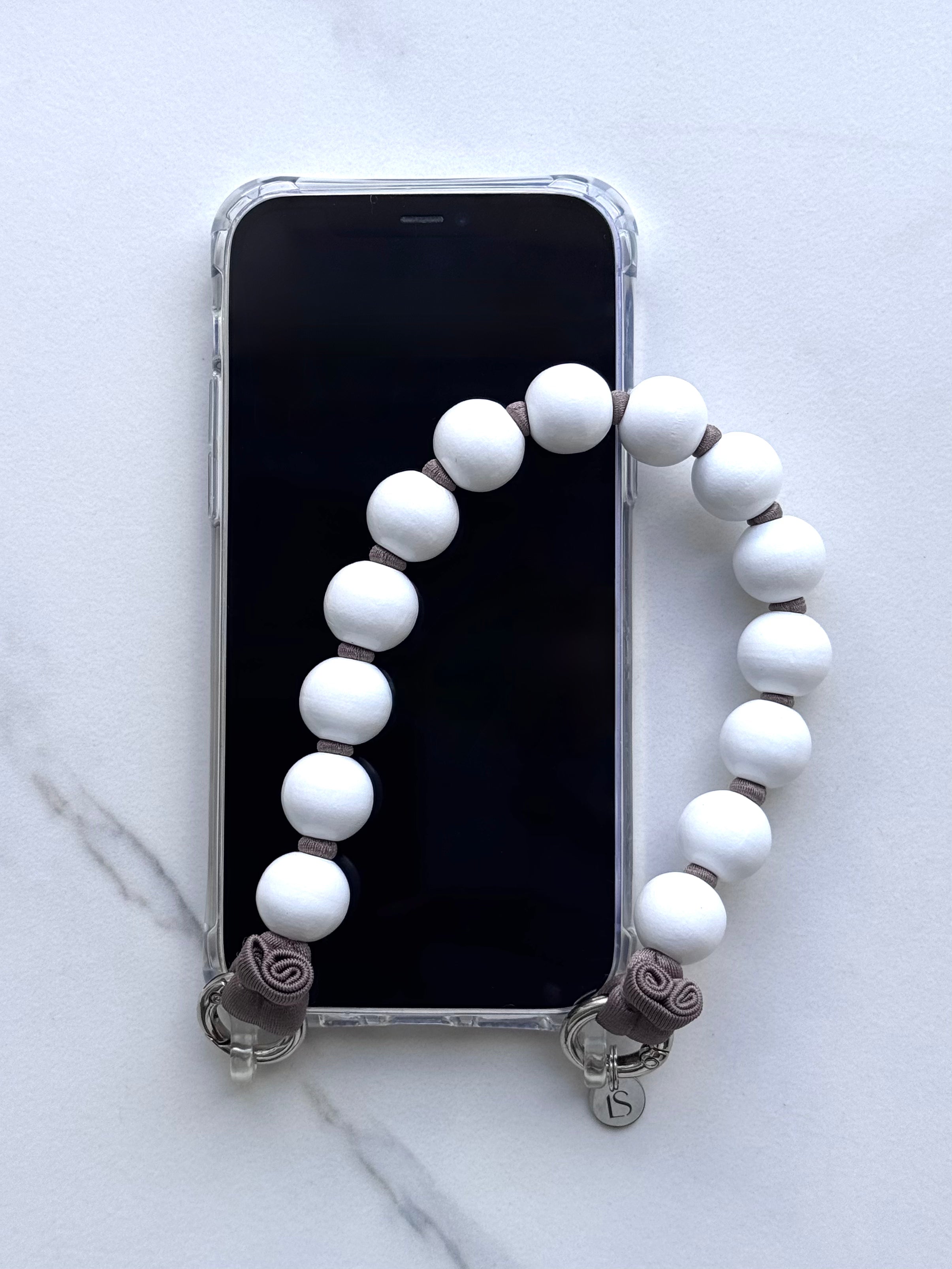 Mini korálkový popruh na telefon – New White