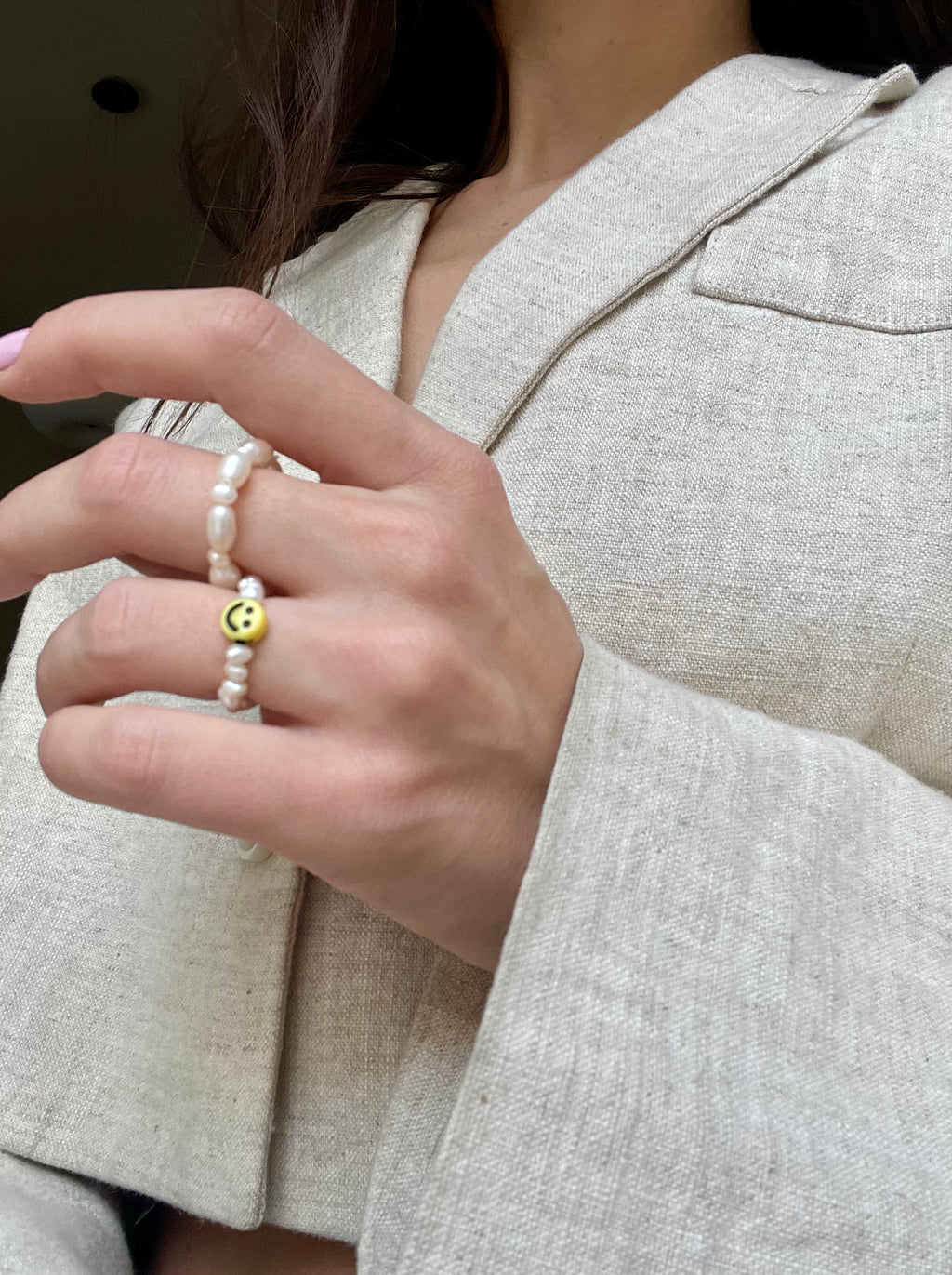 Smiley Pearl Ring