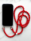 Korálkový popruh na telefon – Poppy Red