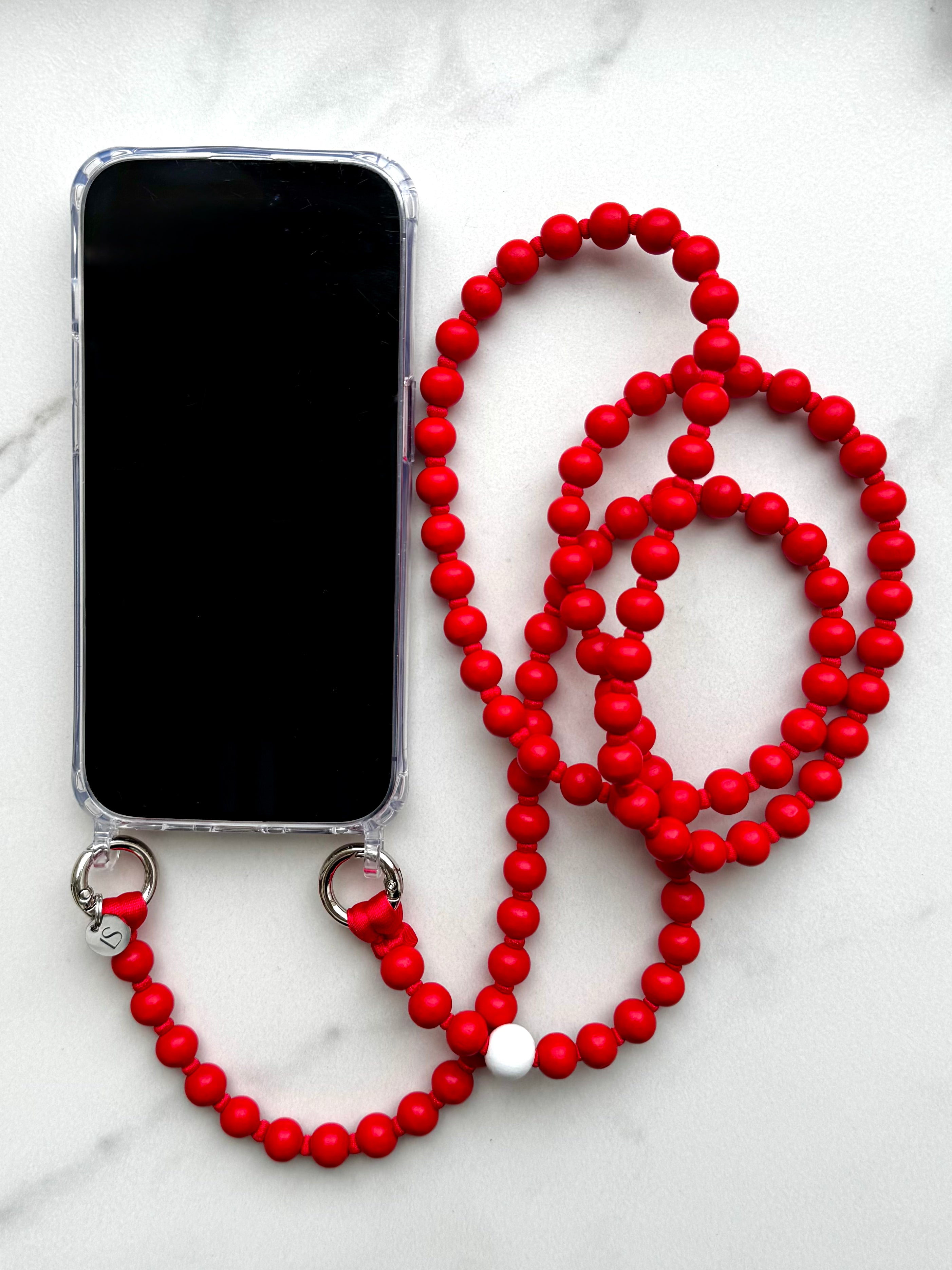 Korálkový popruh na telefon – červený