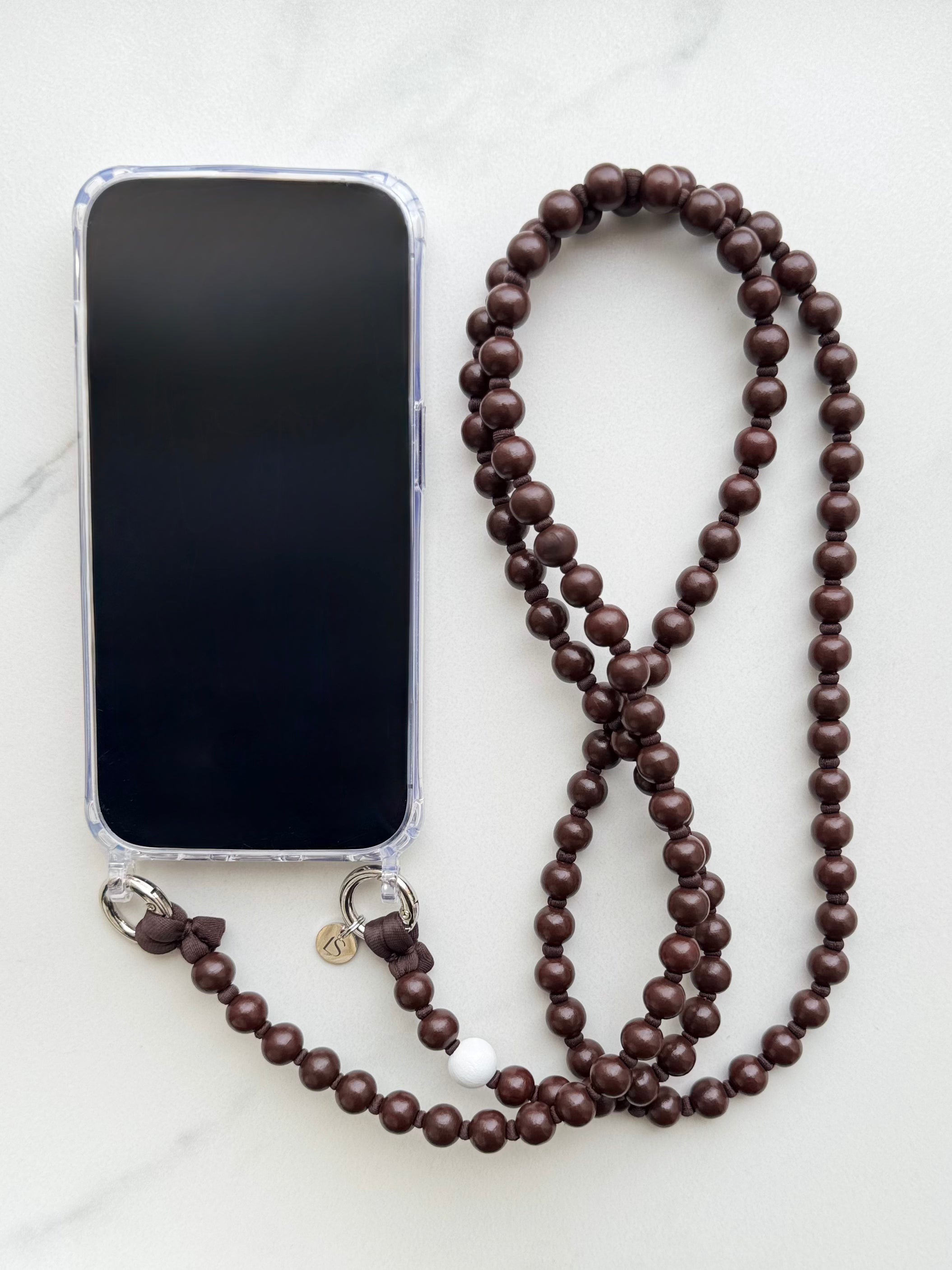 Korálkový popruh na telefon – hnědý