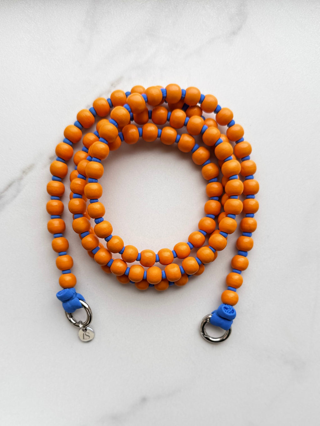 Korálkový popruh na telefon – oranžová & modrá
