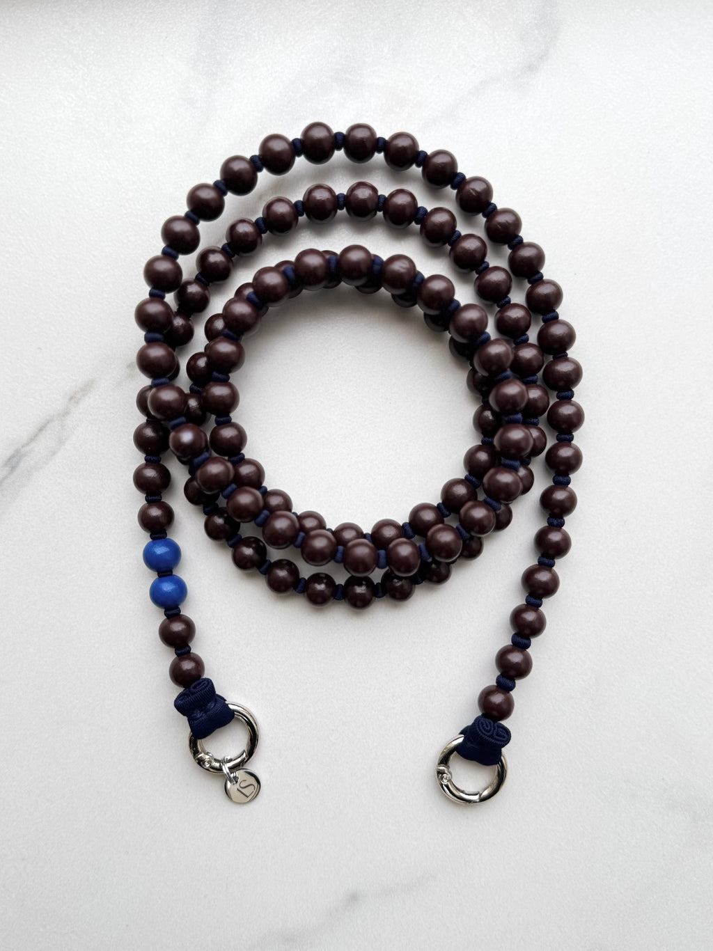 Beaded Phone Strap – Brown &amp; Navy Blue