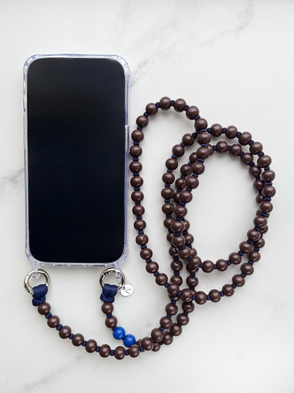 Beaded Phone Strap – Brown &amp; Navy Blue