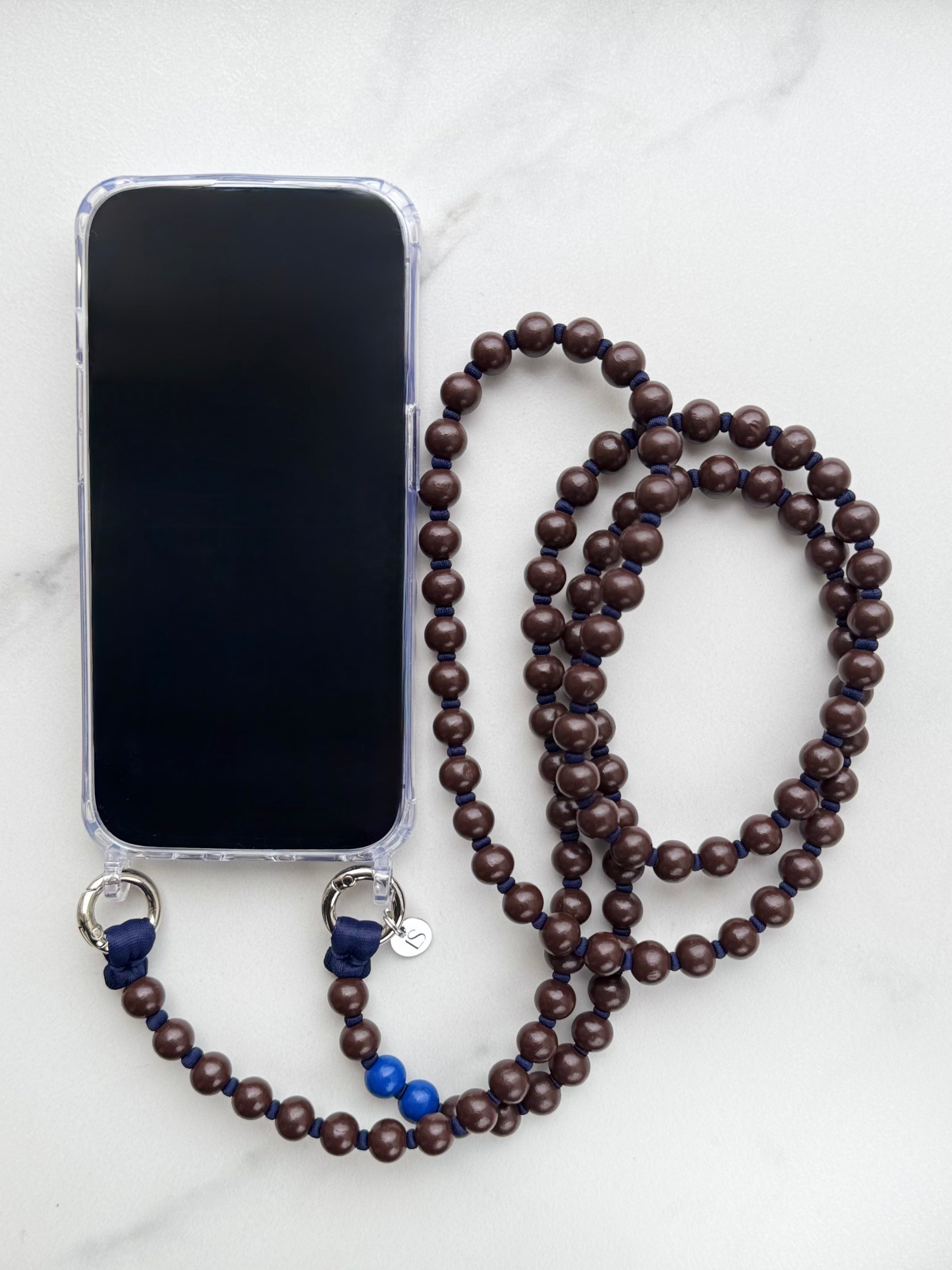 Beaded Phone Strap – Brown &amp; Navy Blue