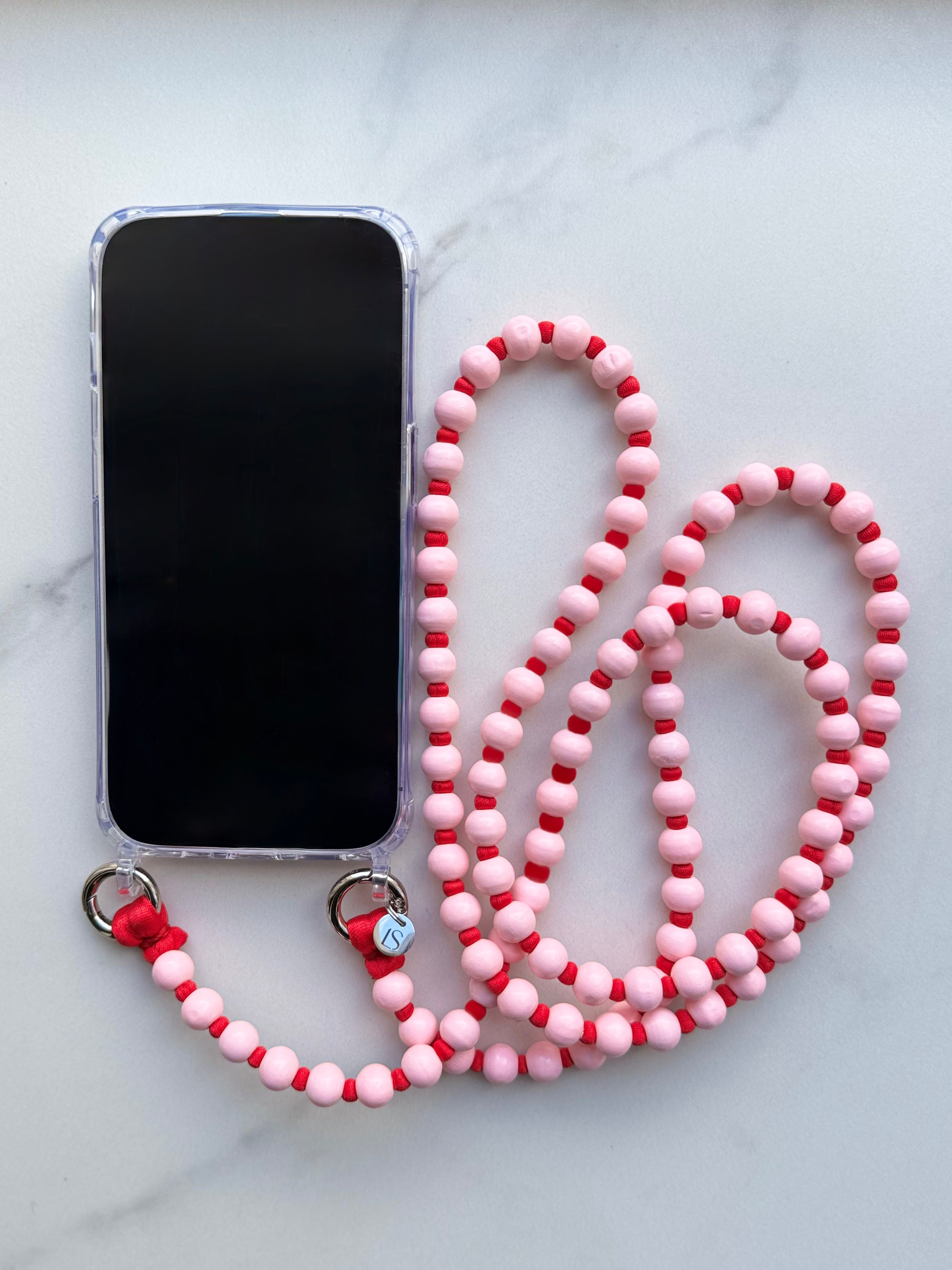 Beaded Phone Strap – Pink &amp; Red