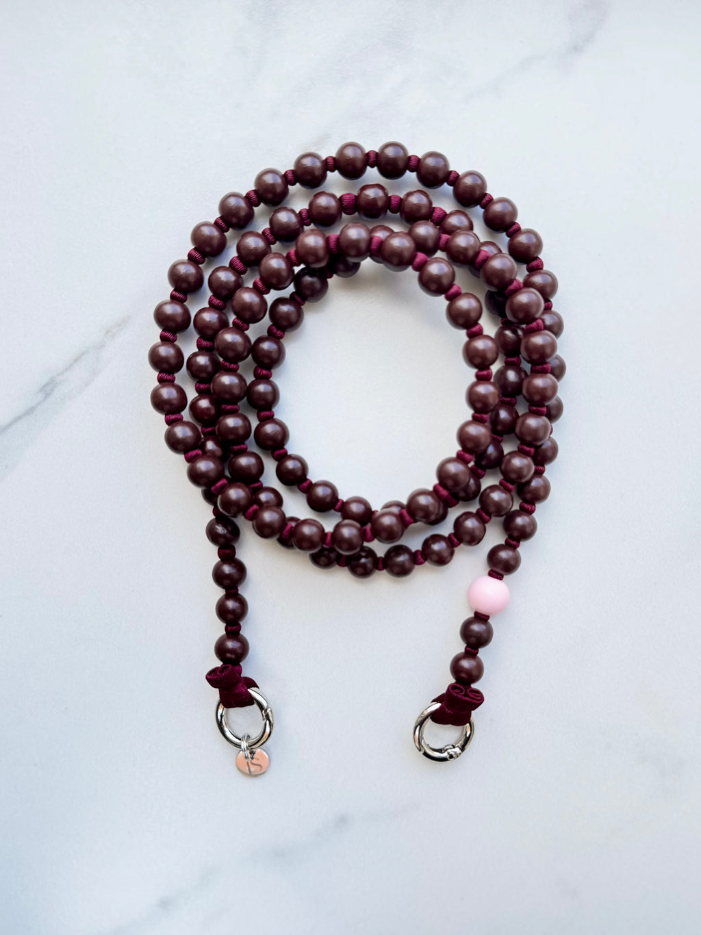 Beaded phone strap – brown &amp; burgundy