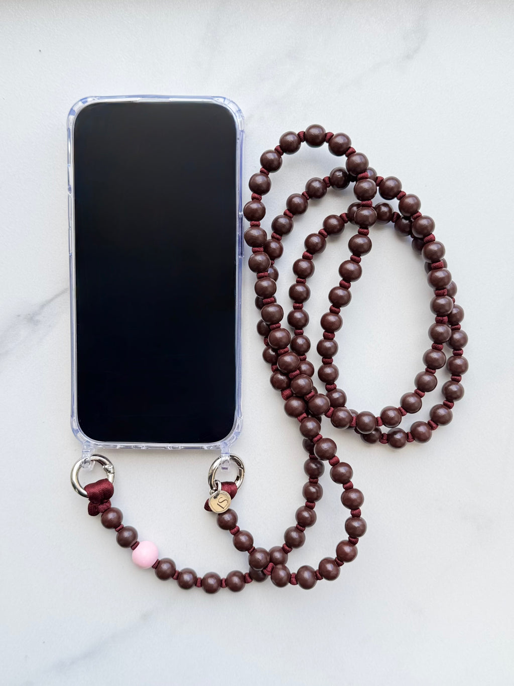 Beaded phone strap – brown &amp; burgundy