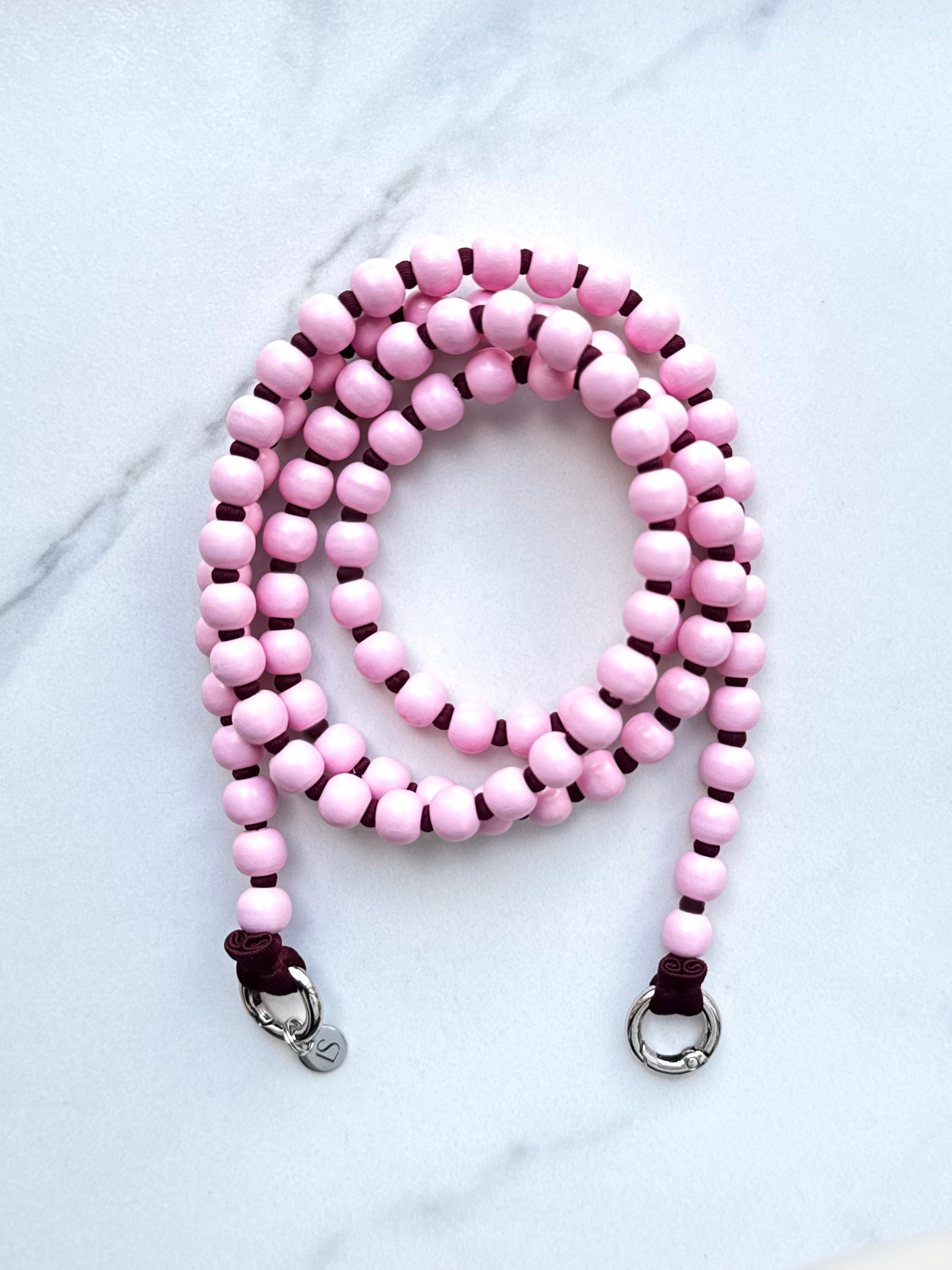 Korálkový popruh na telefon – růžová & burgundy
