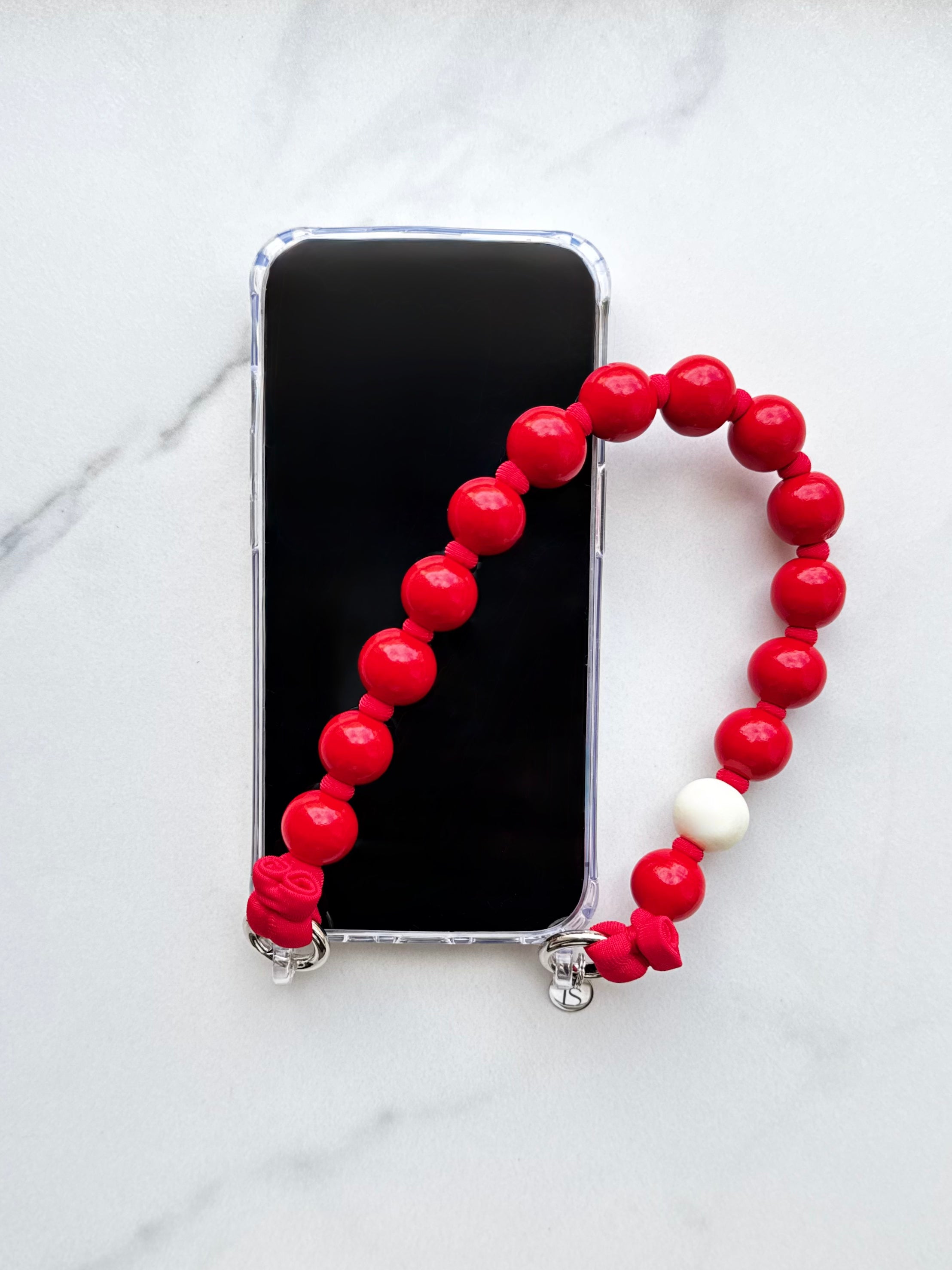 Mini korálkový popruh na telefon – červený
