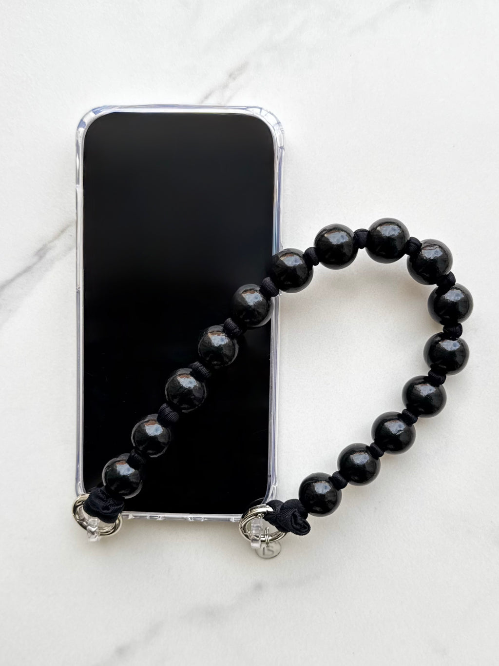 Mini beaded phone strap – black