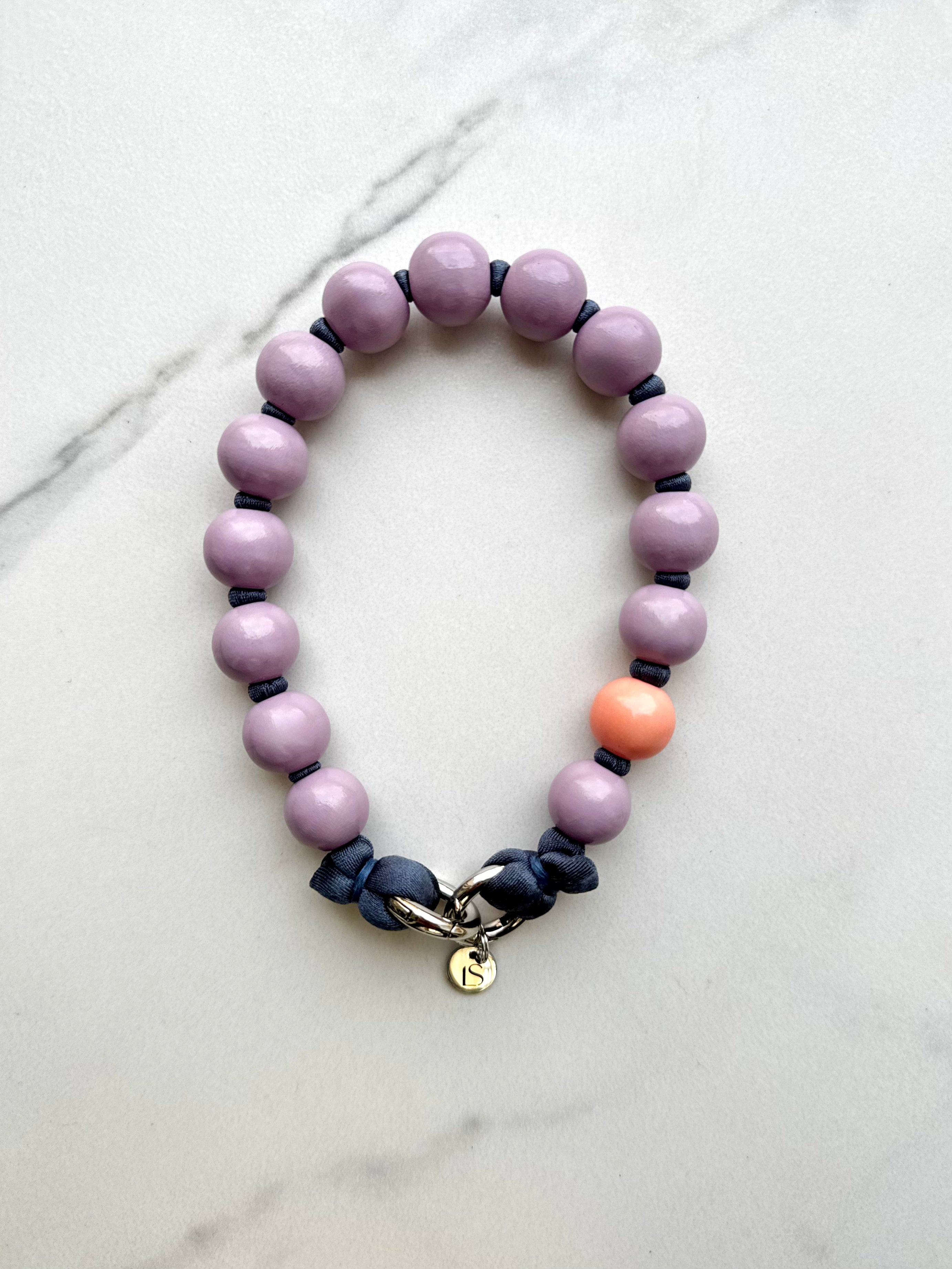 Mini Beaded Phone Strap – Purple &amp; Grey