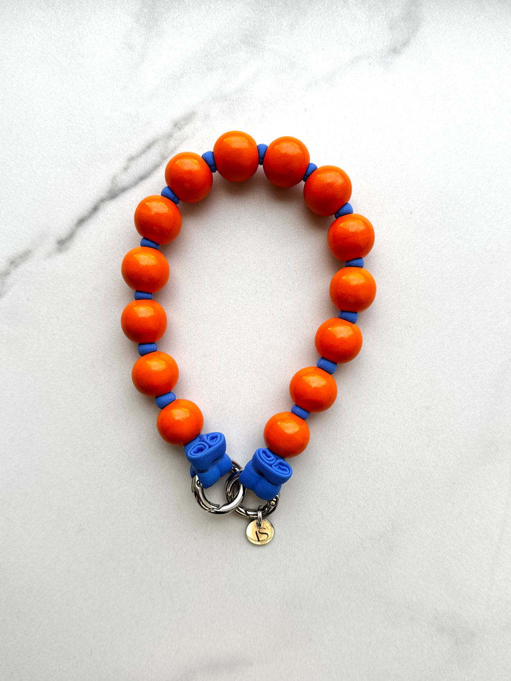 Mini korálkový popruh na telefon – oranžová & modrá