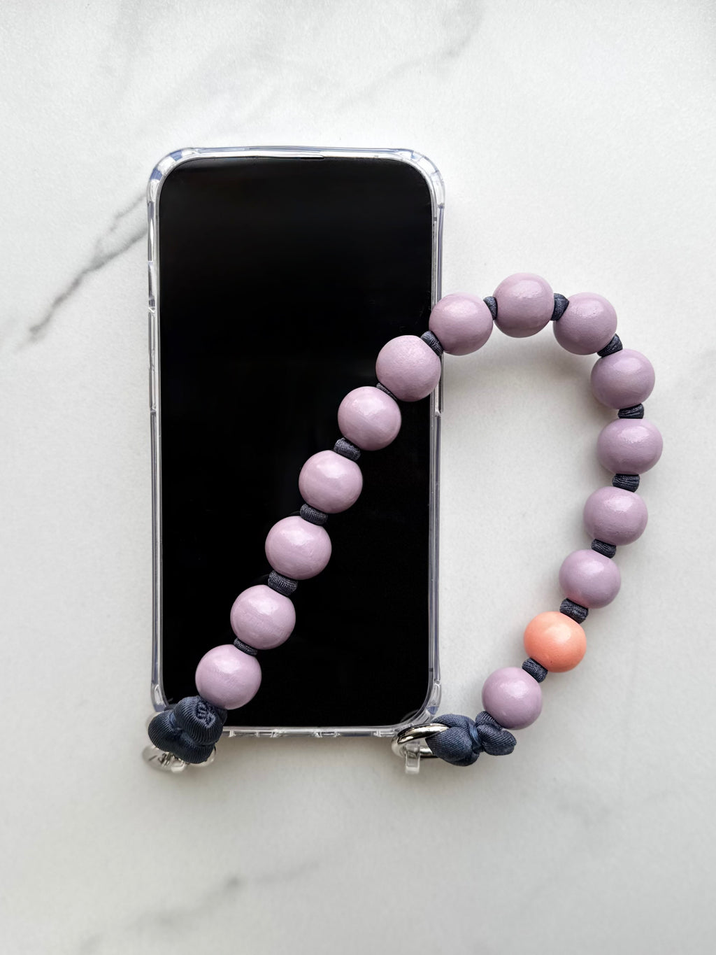 Mini Beaded Phone Strap – Purple &amp; Grey