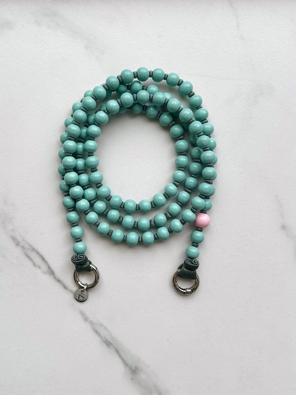 Beaded phone strap – mint &amp; pink