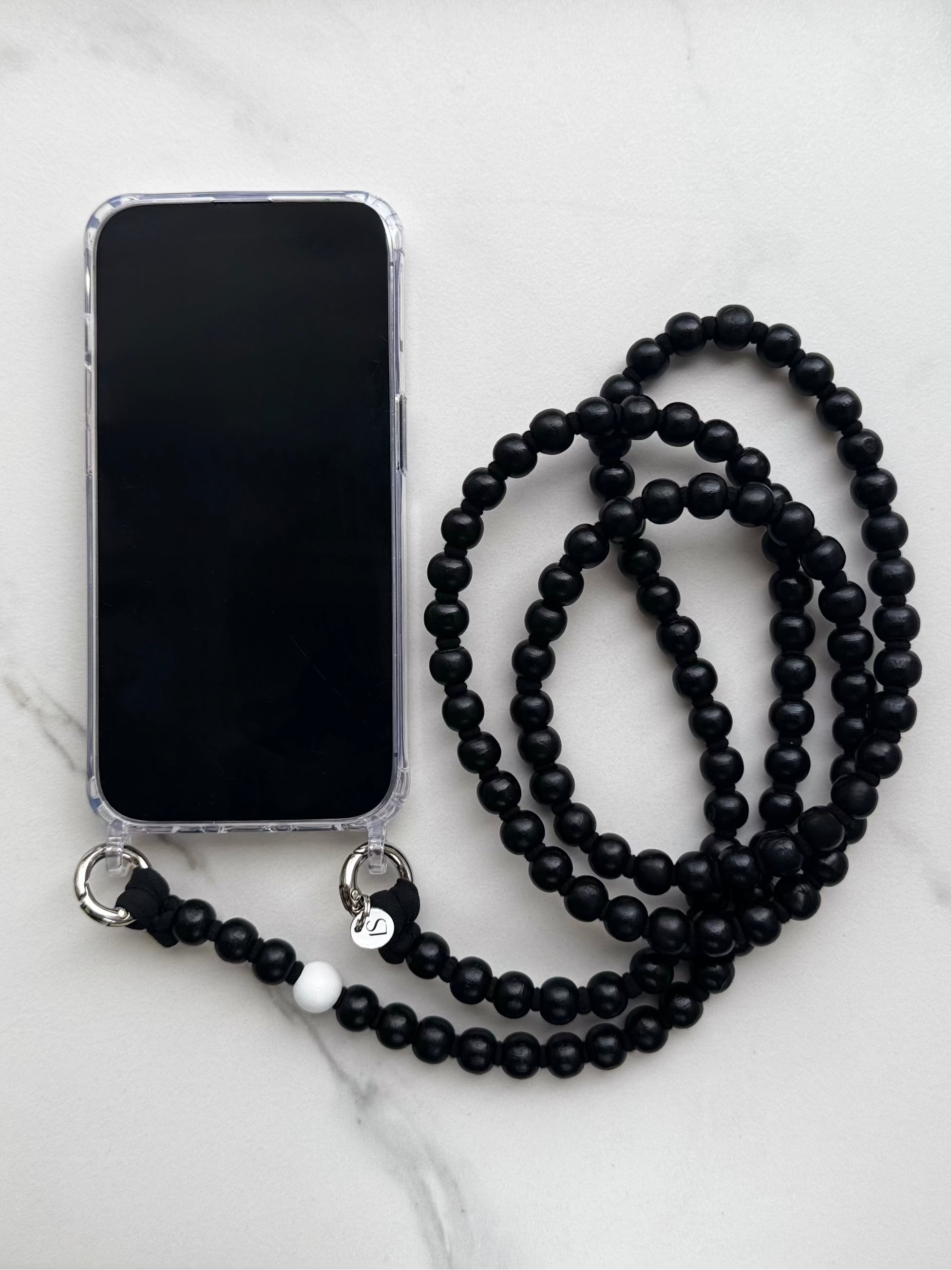 Korálkový popruh na telefon – černá & bílá