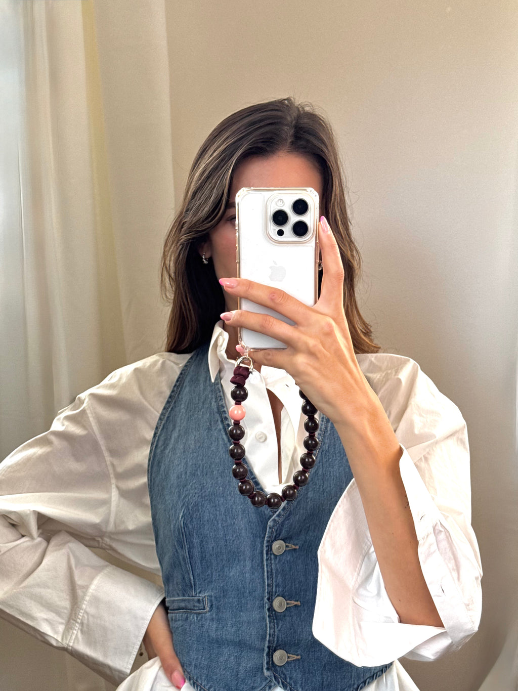 Mini Beaded Phone Strap – Brown &amp; Burgundy