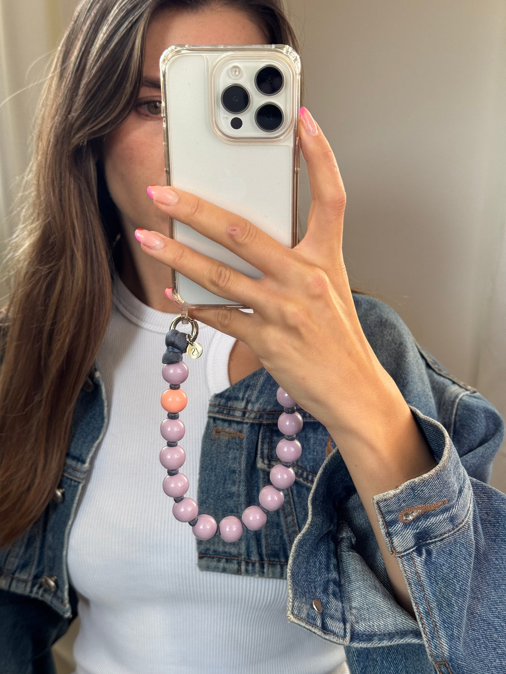 Mini Beaded Phone Strap – Purple &amp; Grey
